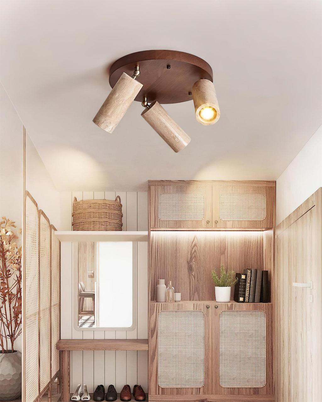 Ritta Plafonnier bois Travertin 3 Têtes Projecteur