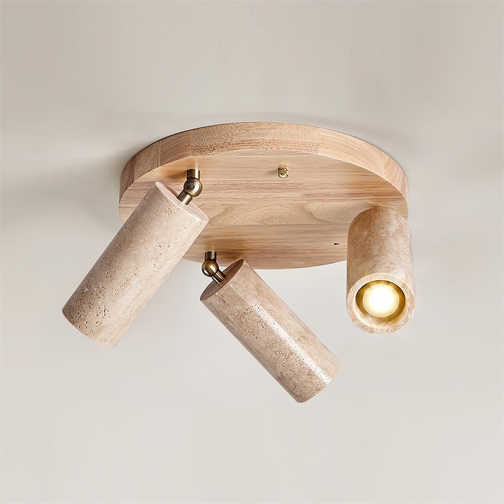 Ritta Plafonnier bois Travertin 3 Têtes Projecteur