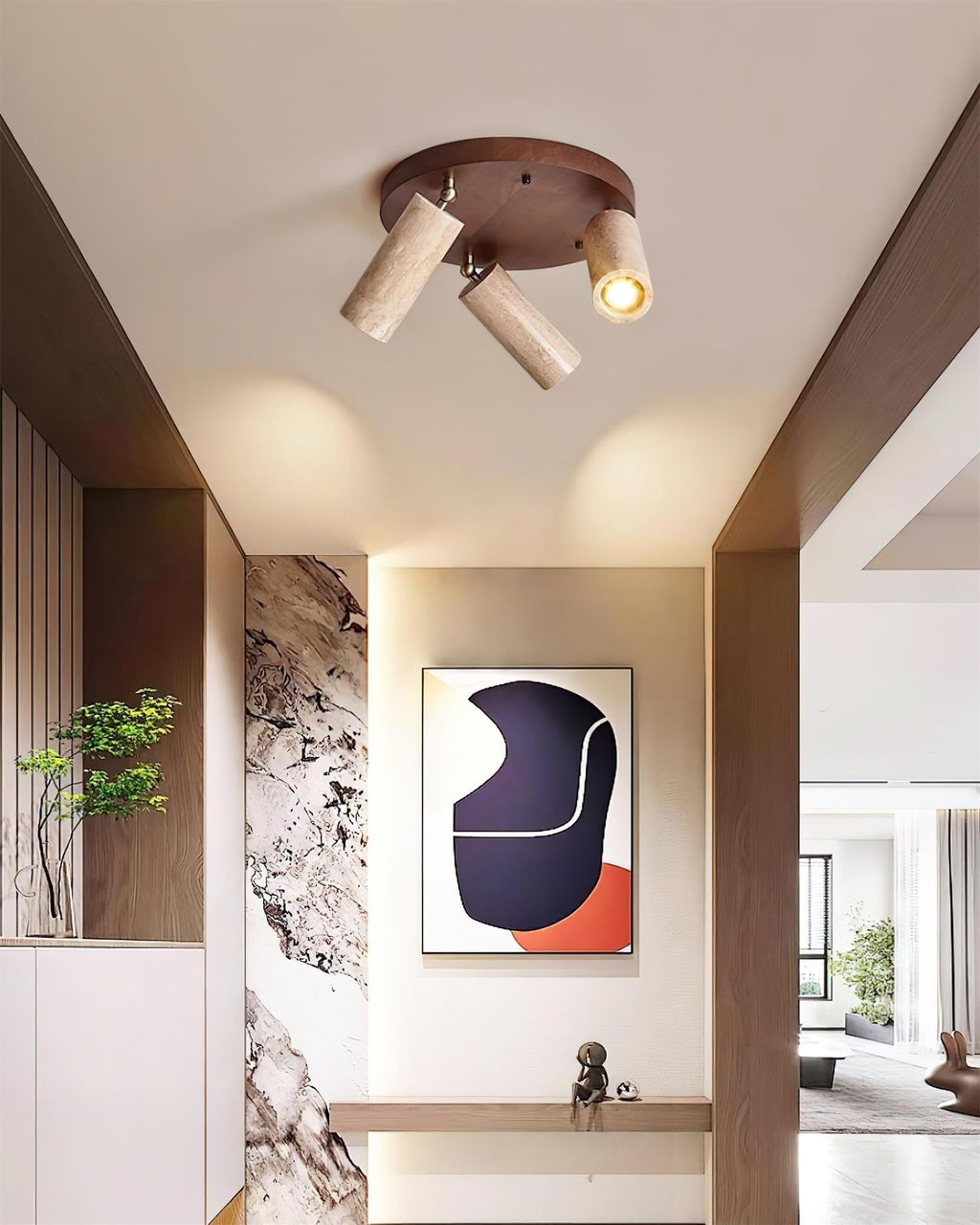 Ritta Plafonnier bois Travertin 3 Têtes Projecteur