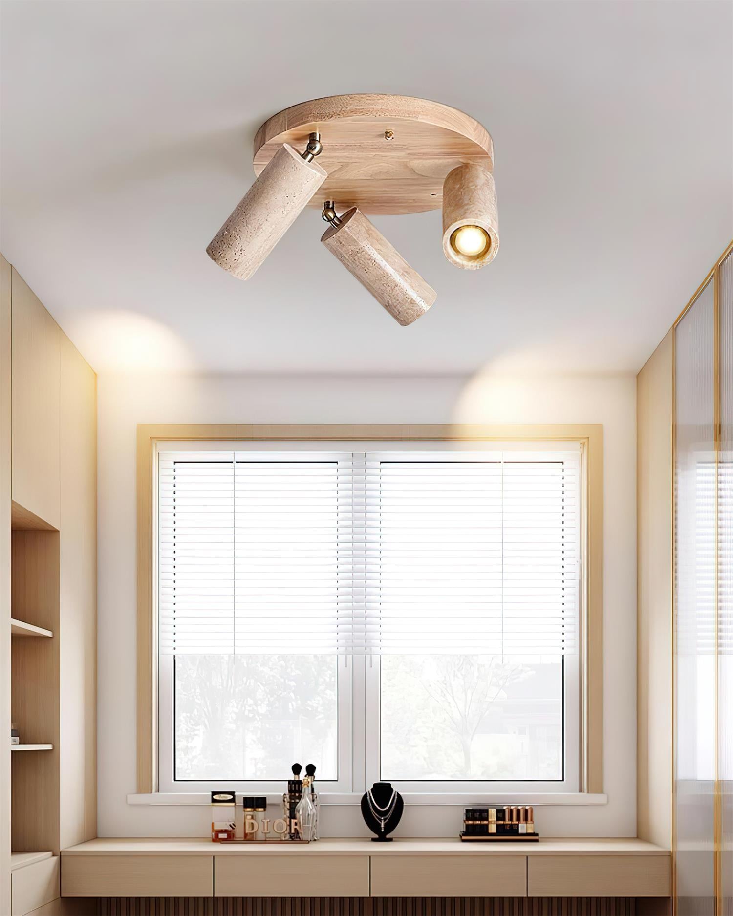 Ritta Plafonnier bois Travertin 3 Têtes Projecteur