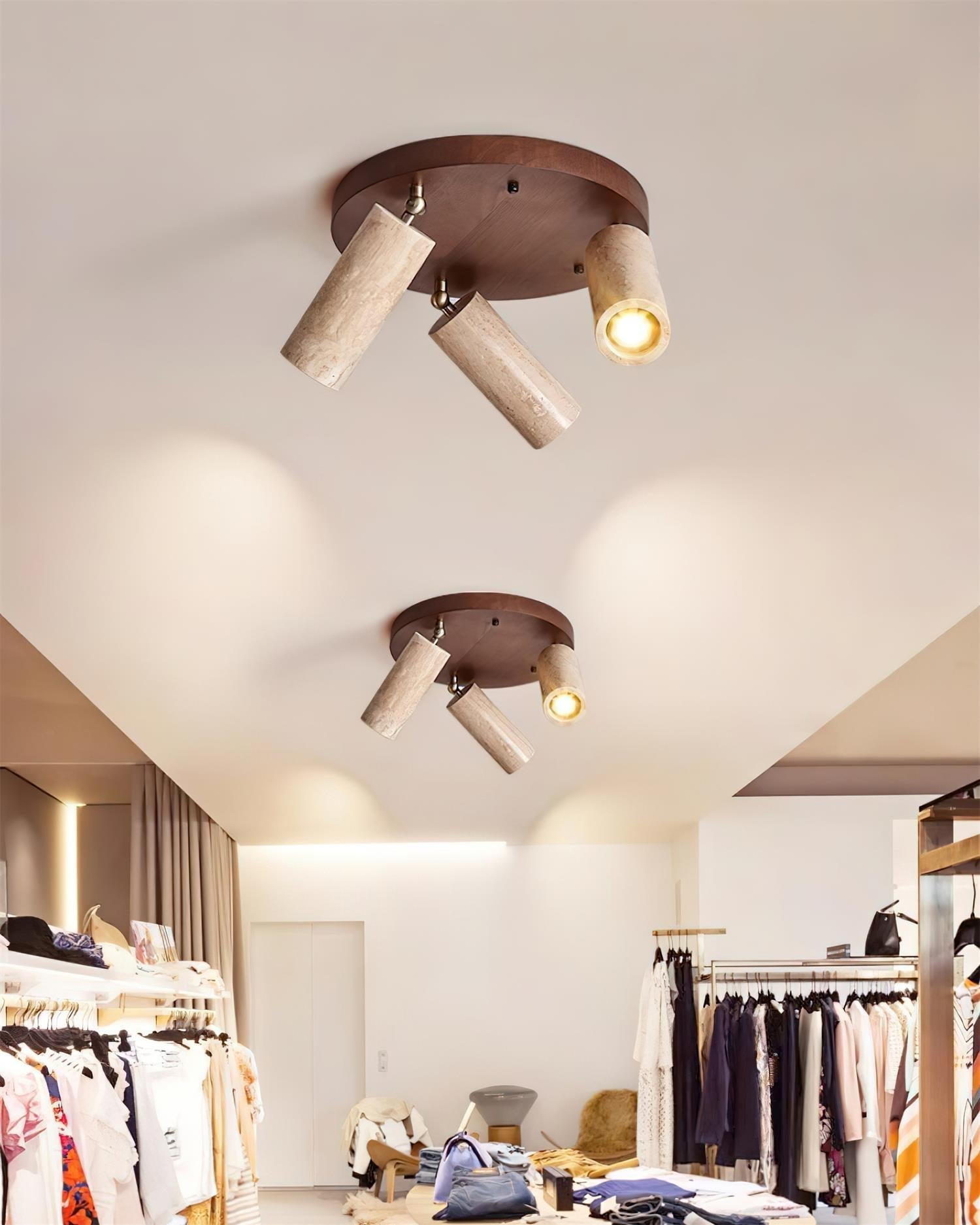 Ritta Plafonnier bois Travertin 3 Têtes Projecteur