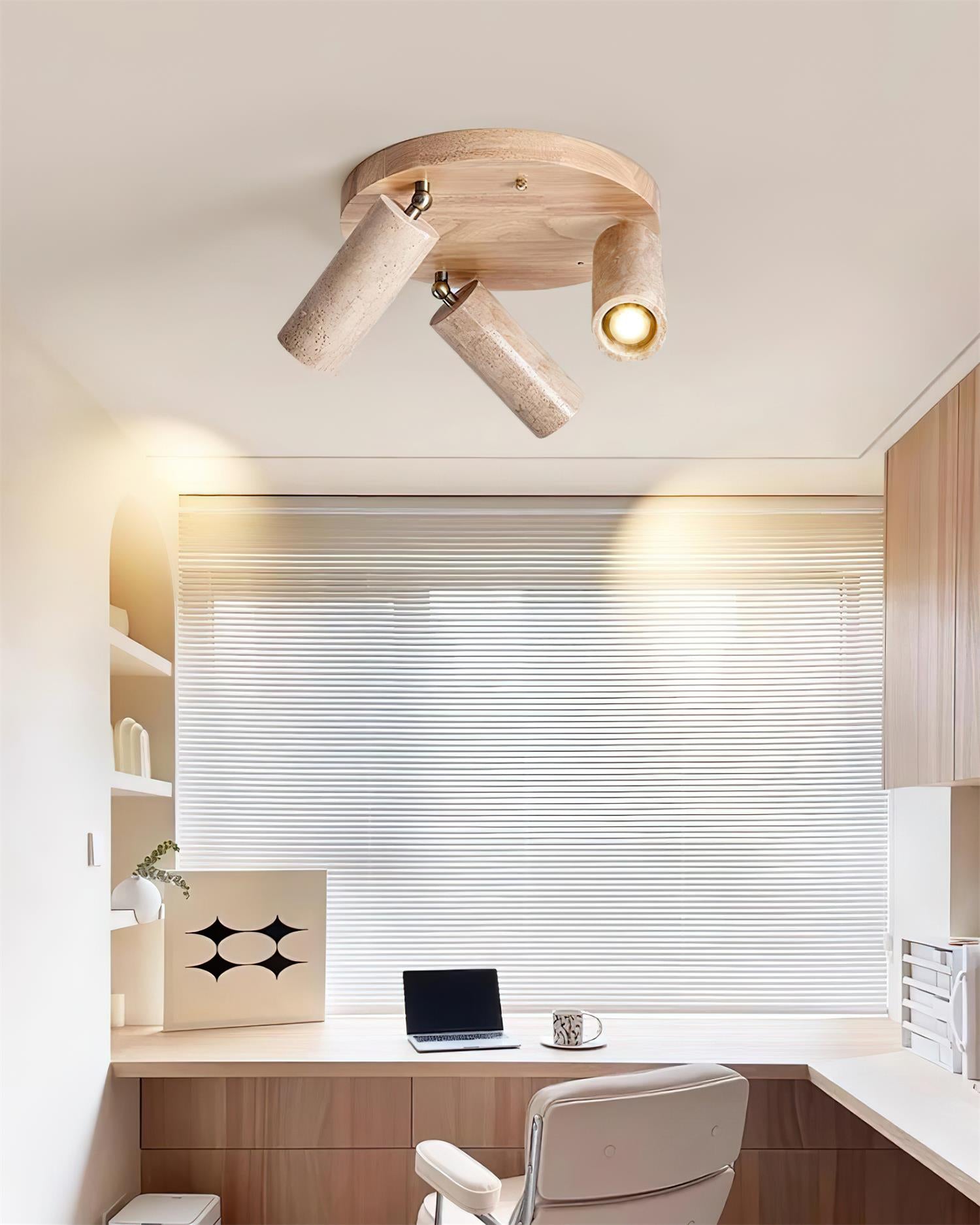 Ritta Plafonnier bois Travertin 3 Têtes Projecteur