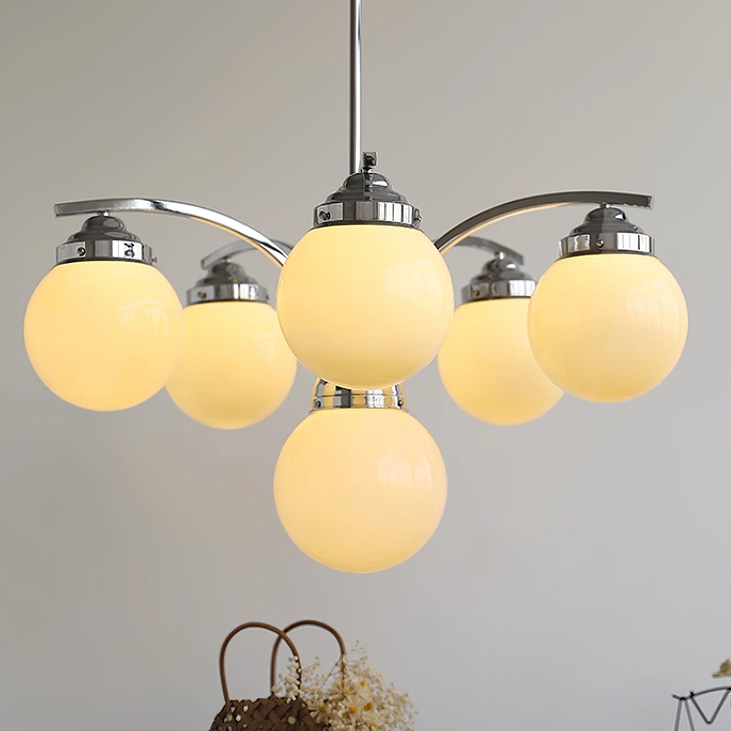 Luminaire en verre Salamanca Lustre Boules en Verre Rose Arcs en Chrome Stylé