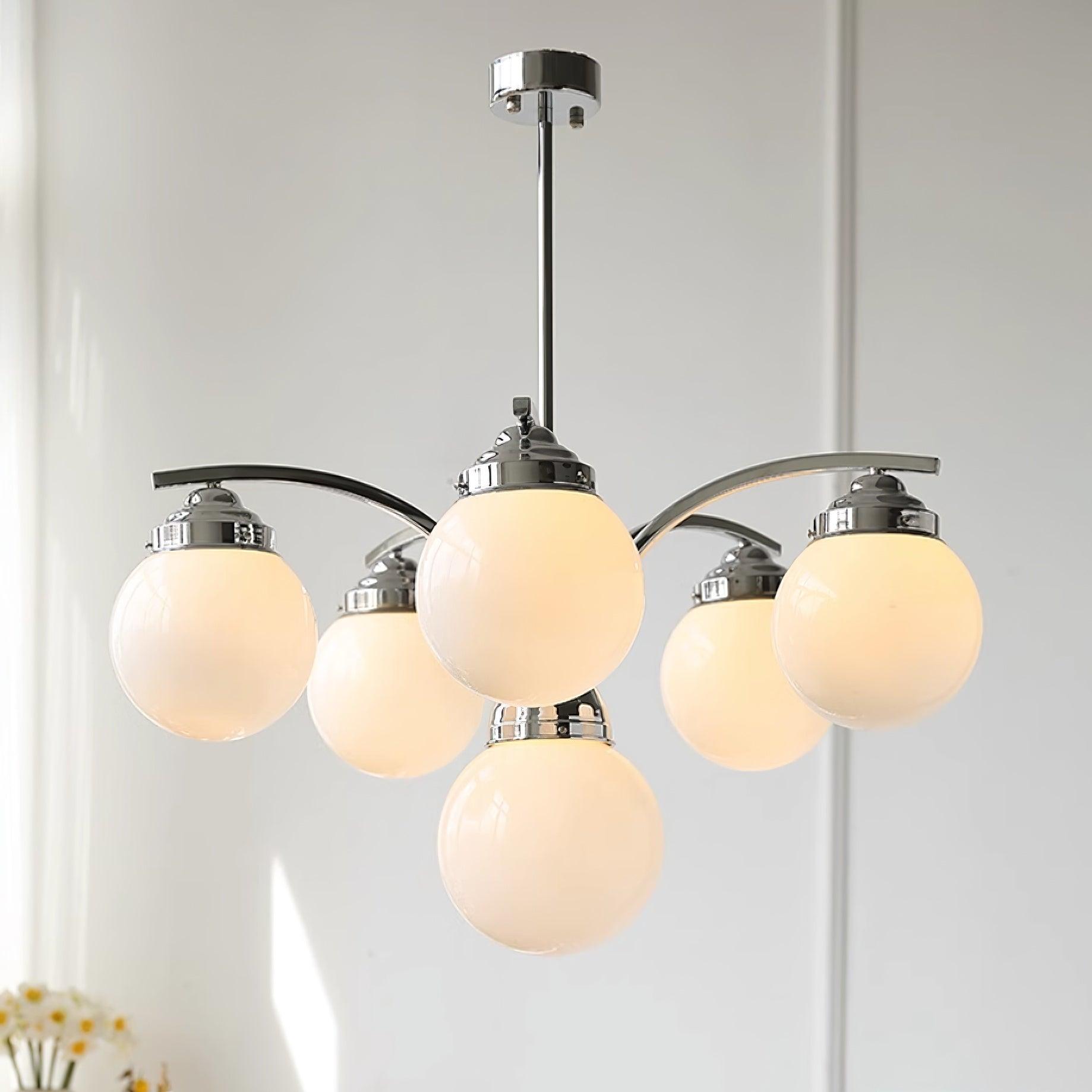 Luminaire en verre Salamanca Lustre Boules en Verre Rose Arcs en Chrome Stylé
