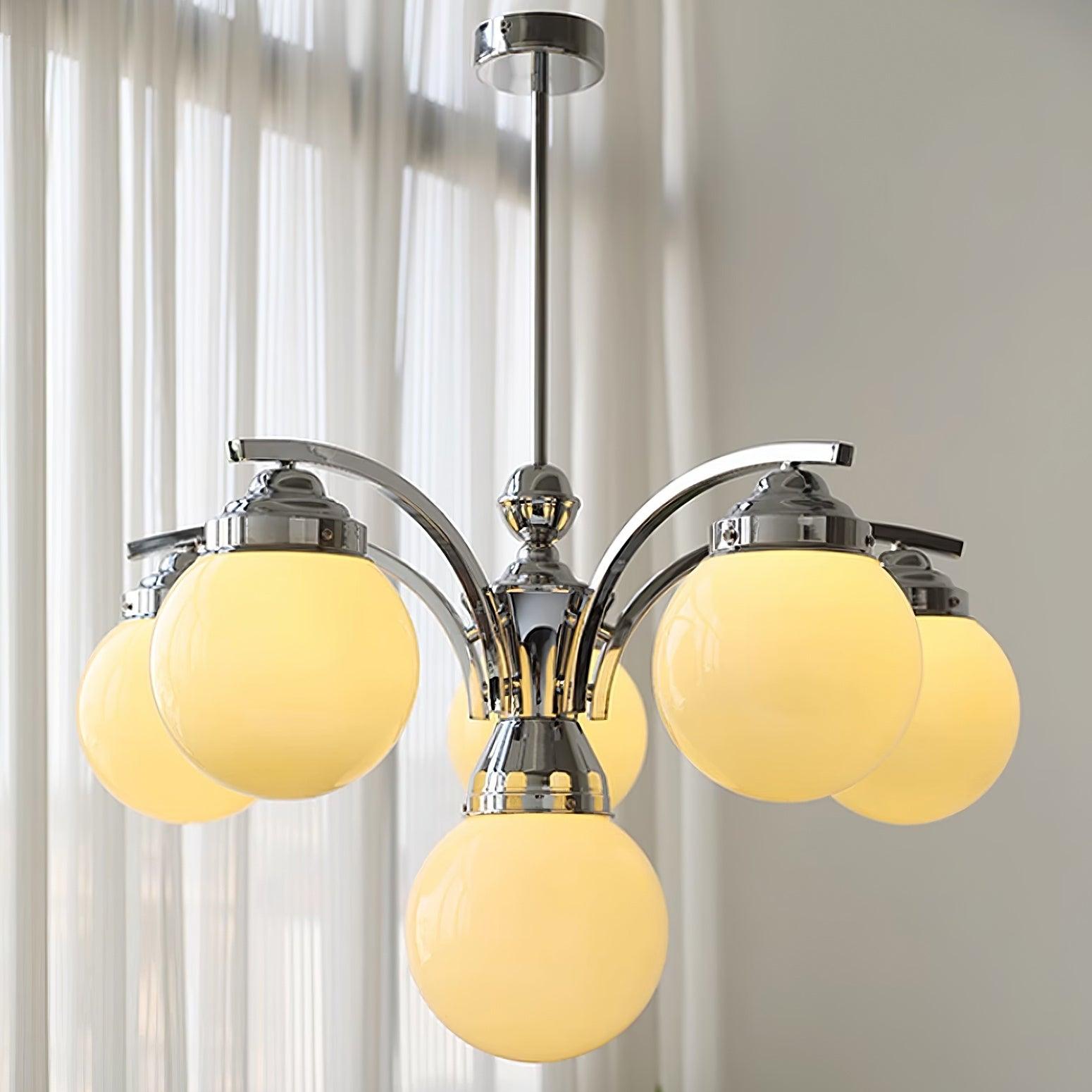 Luminaire en verre Salamanca Lustre Boules en Verre Rose Arcs en Chrome Stylé