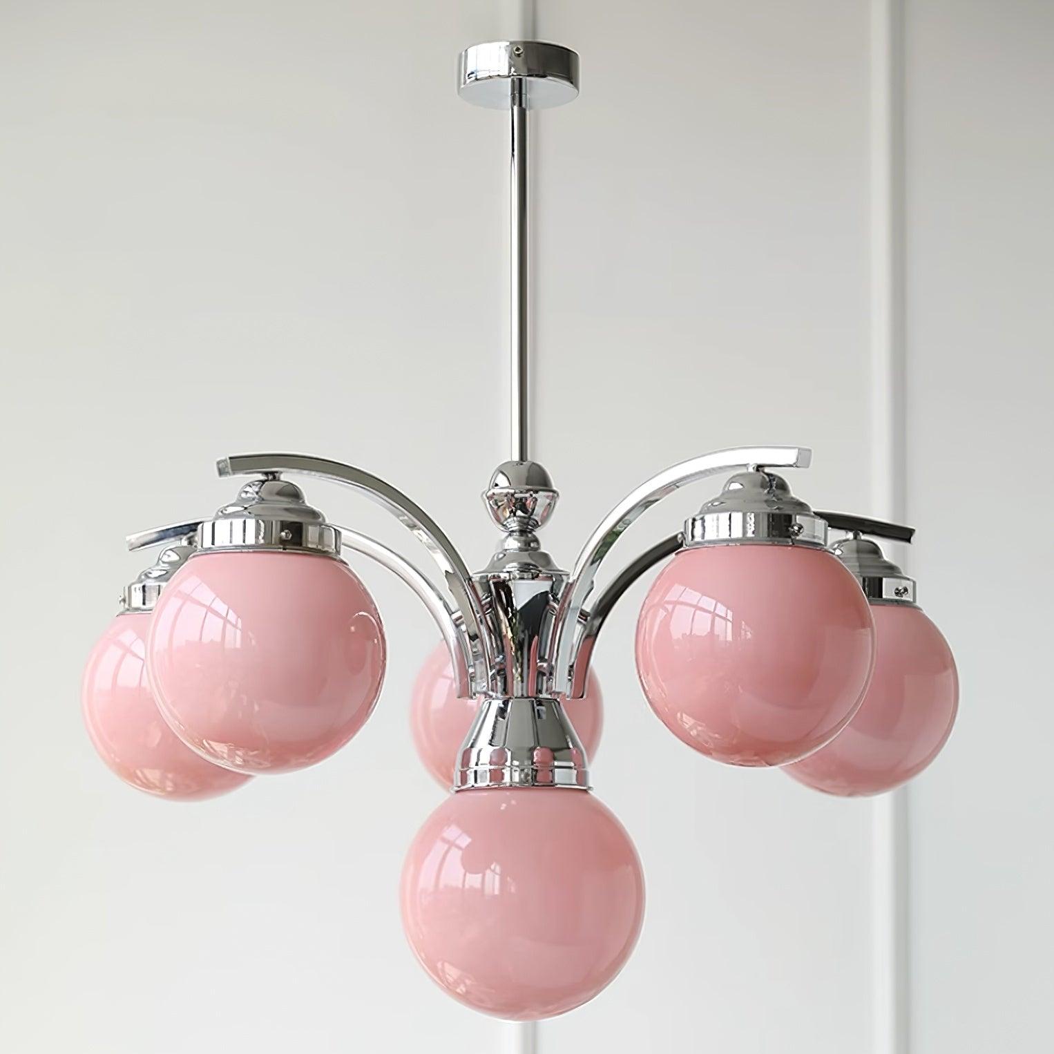Luminaire en verre Salamanca Lustre Boules en Verre Rose Arcs en Chrome Stylé