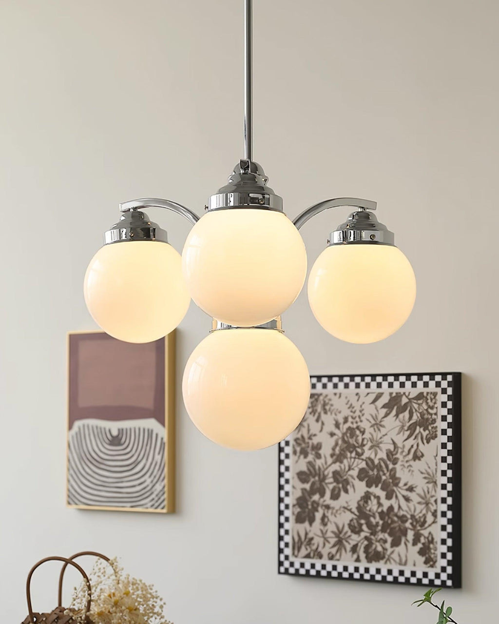 Luminaire en verre Salamanca Lustre Boules en Verre Rose Arcs en Chrome Stylé
