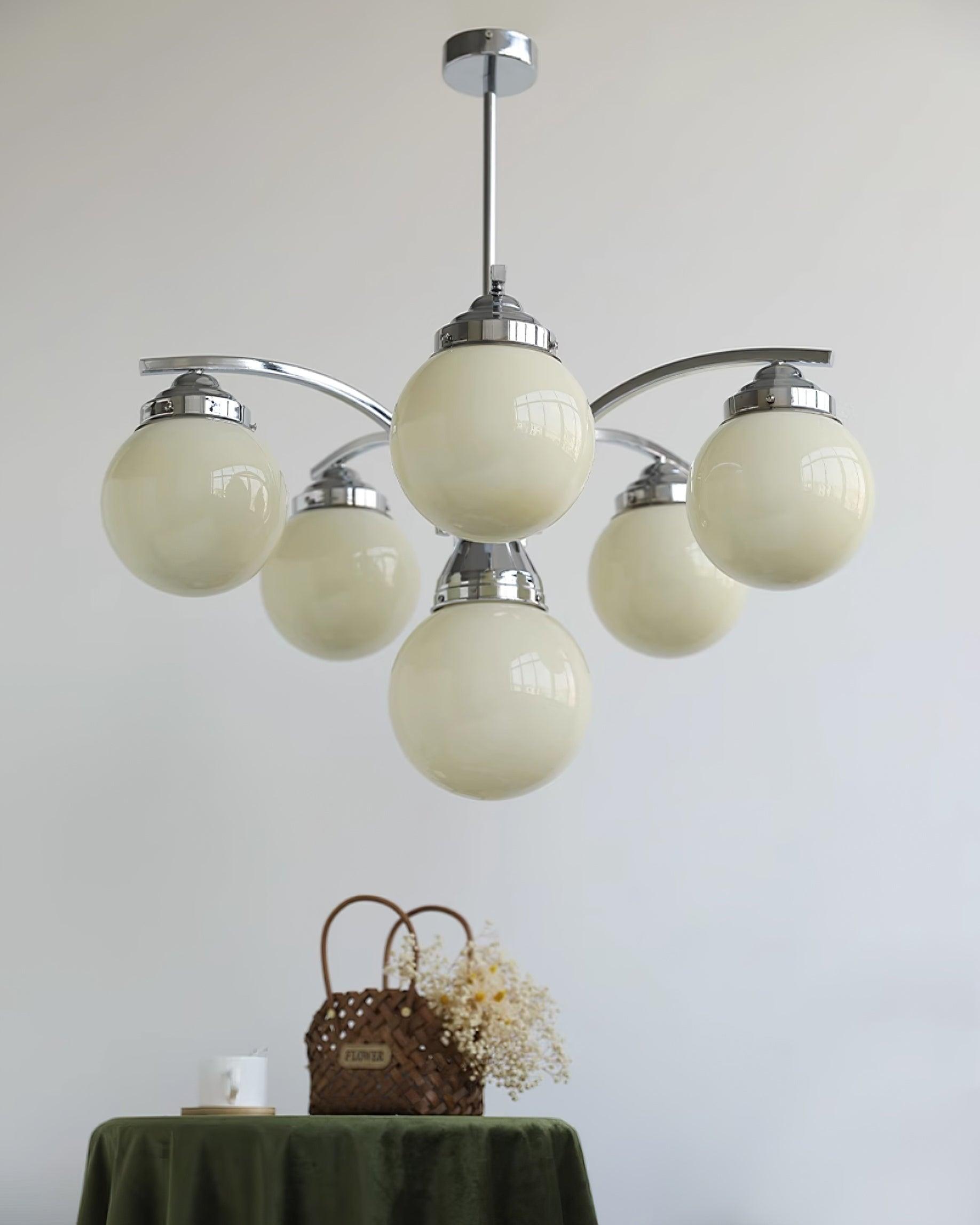 Luminaire en verre Salamanca Lustre Boules en Verre Rose Arcs en Chrome Stylé