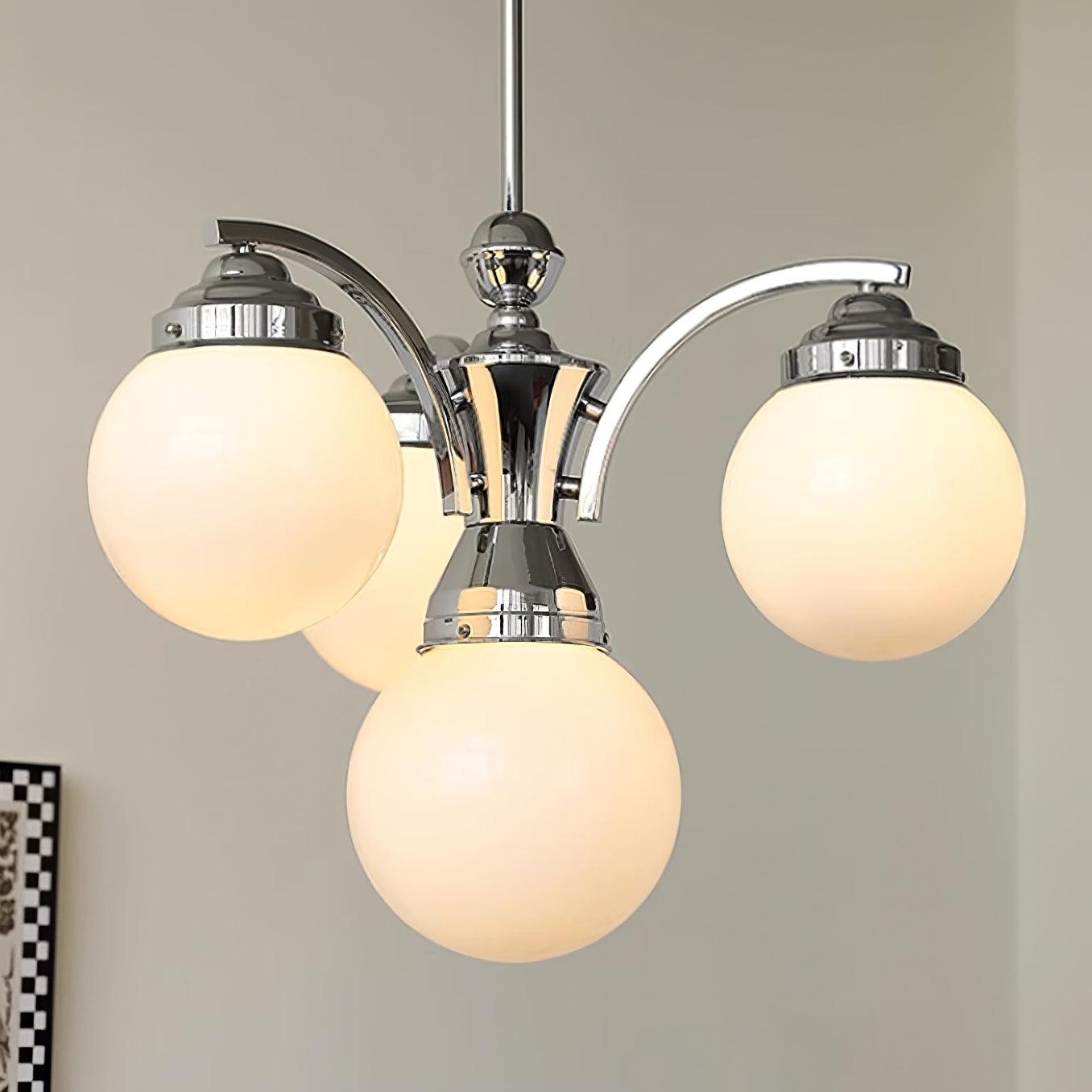 Luminaire en verre Salamanca Lustre Boules en Verre Rose Arcs en Chrome Stylé