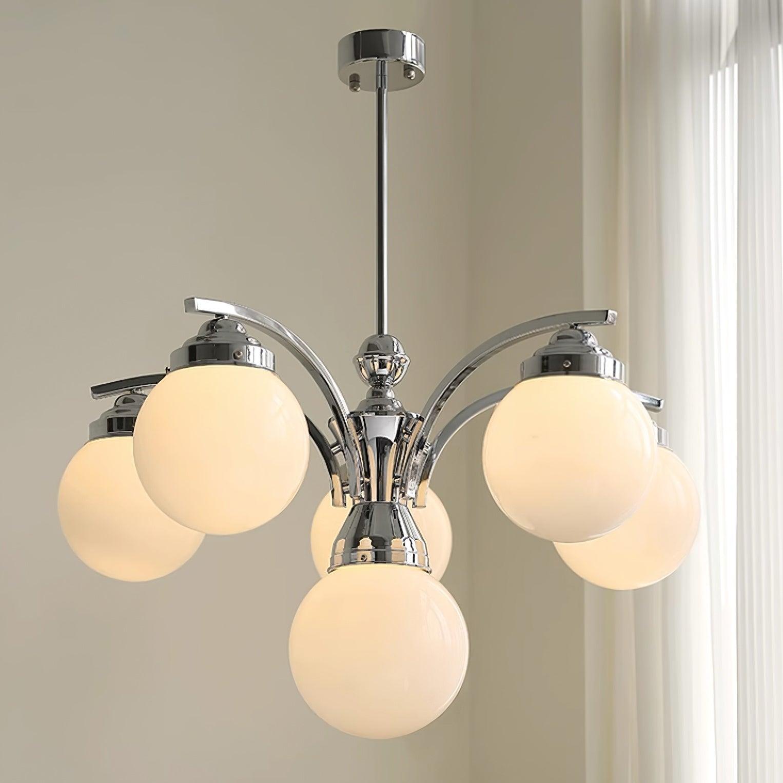 Luminaire en verre Salamanca Lustre Boules en Verre Rose Arcs en Chrome Stylé