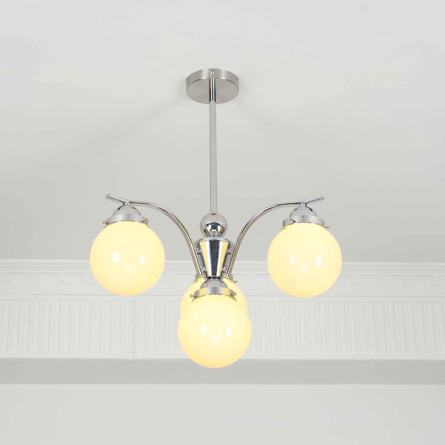 Luminaire en verre Salamanca Lustre Boules en Verre Rose Arcs en Chrome Stylé