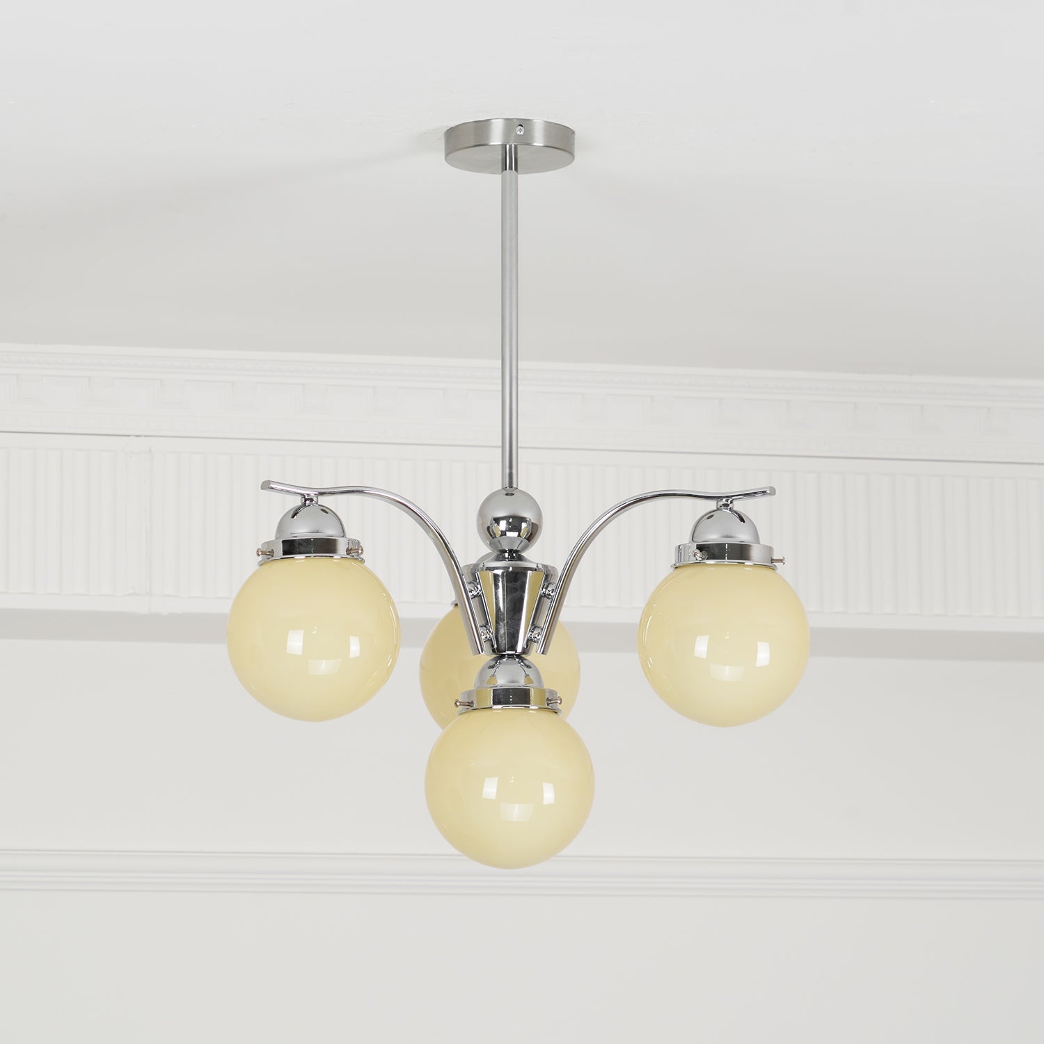 Luminaire en verre Salamanca Lustre Boules en Verre Rose Arcs en Chrome Stylé