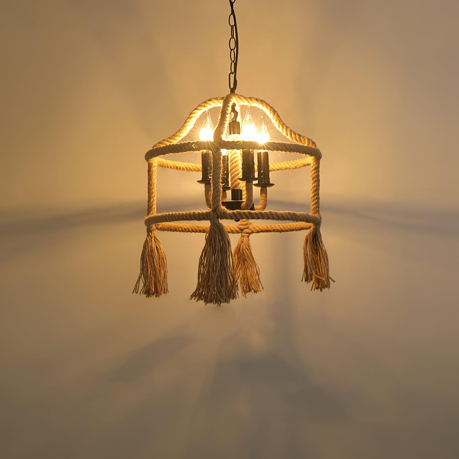 Alshaan Lampe Suspension Exquise en Corde de Chanvre Rétro
