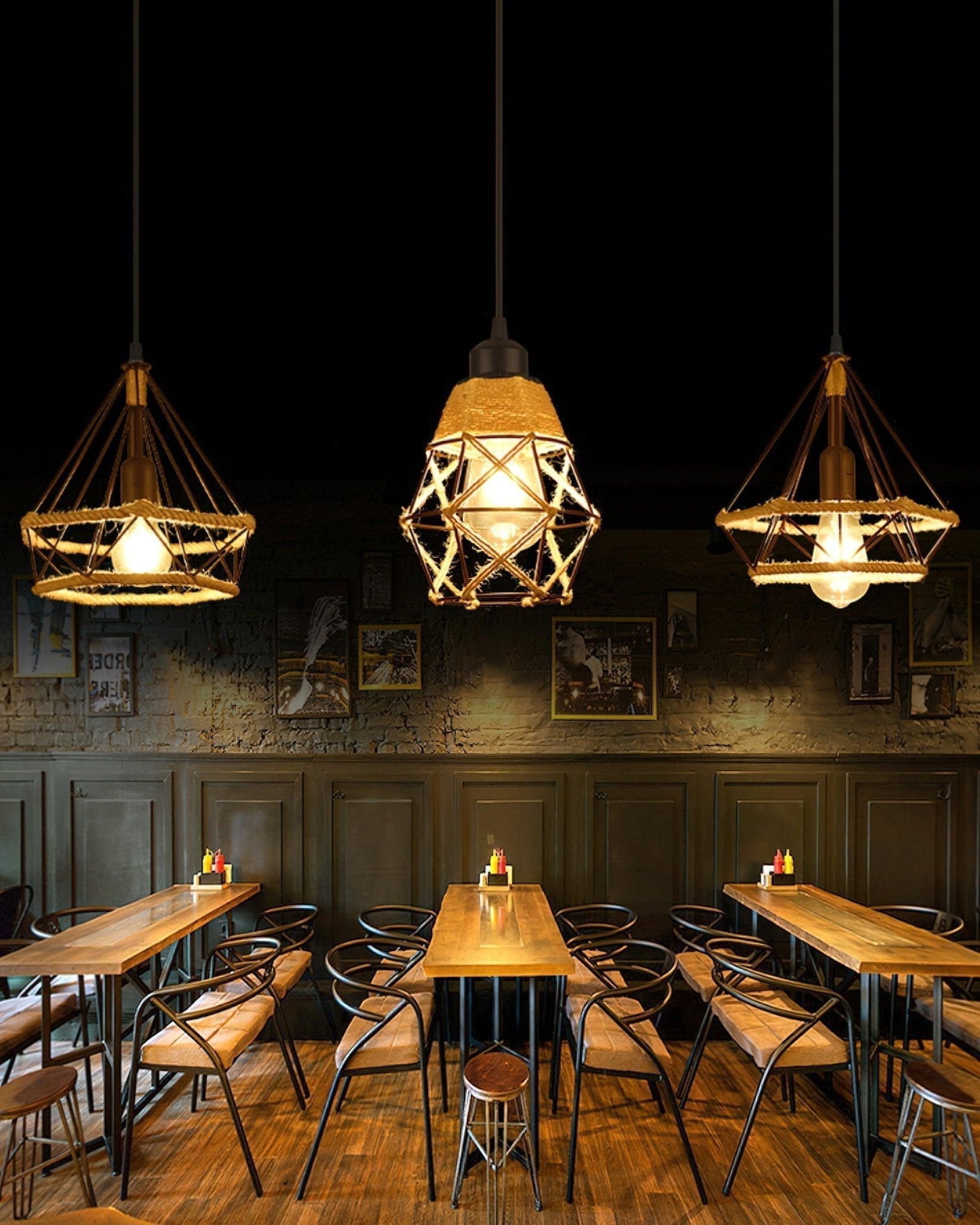 Alshaan Lampe Suspension Exquise en Corde de Chanvre Rétro