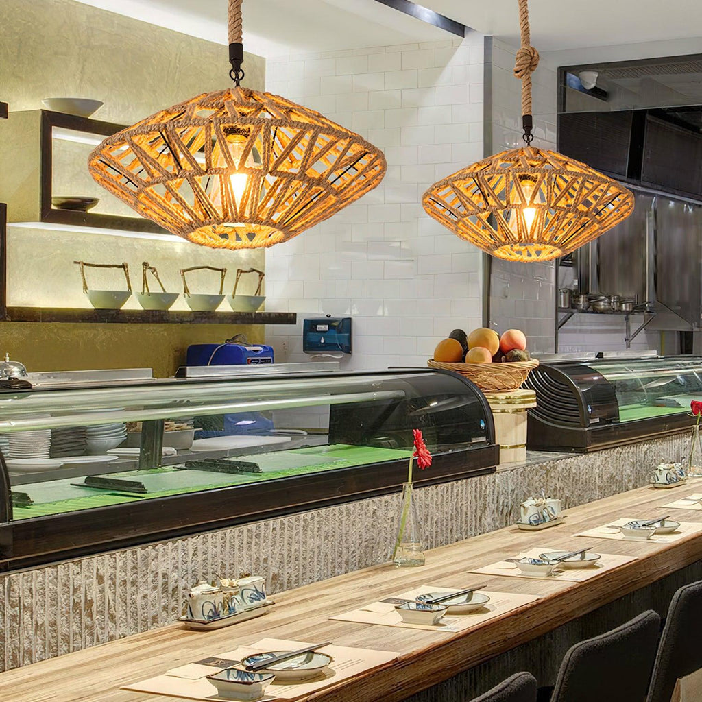 Alshaan Lampe Suspension Exquise en Corde de Chanvre Rétro