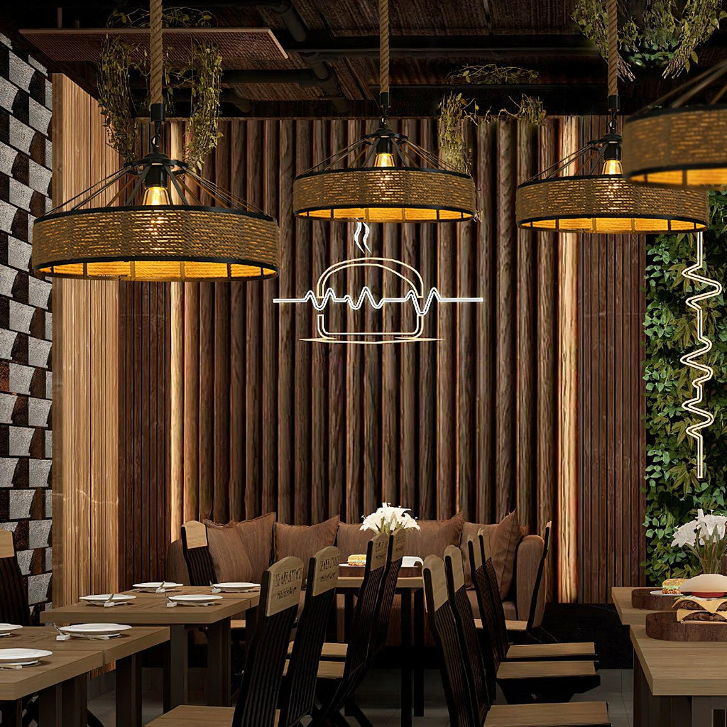 Alshaan Lampe Suspension Exquise en Corde de Chanvre Rétro