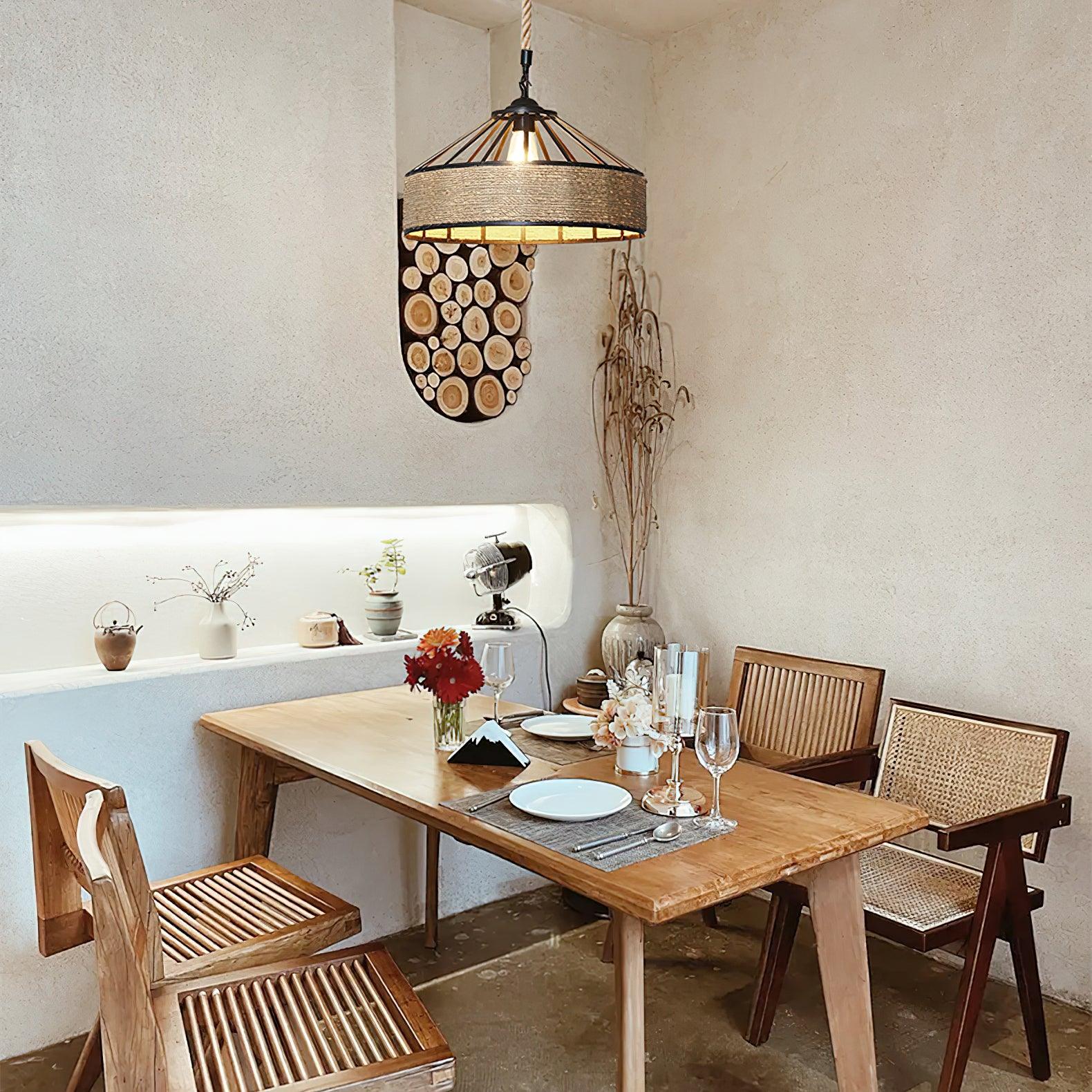 Alshaan Lampe Suspension Exquise en Corde de Chanvre Rétro