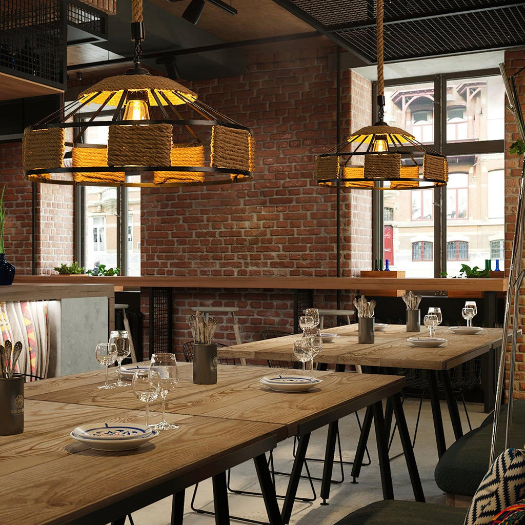 Alshaan Lampe Suspension Exquise en Corde de Chanvre Rétro