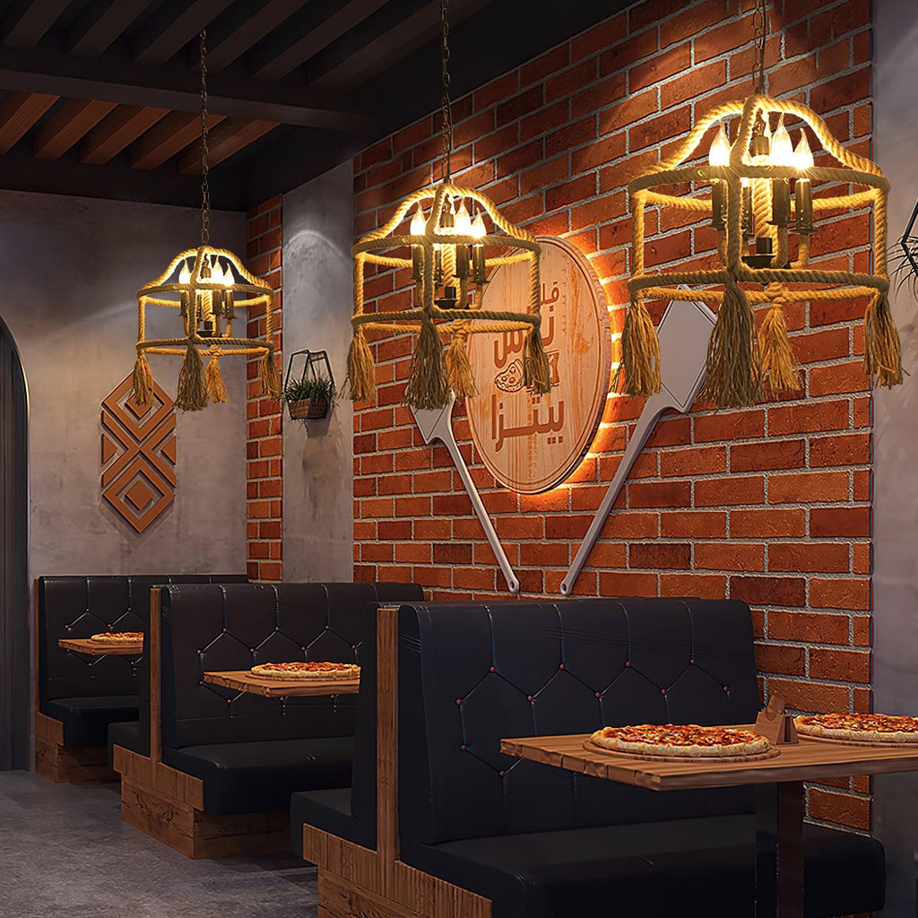 Alshaan Lampe Suspension Exquise en Corde de Chanvre Rétro