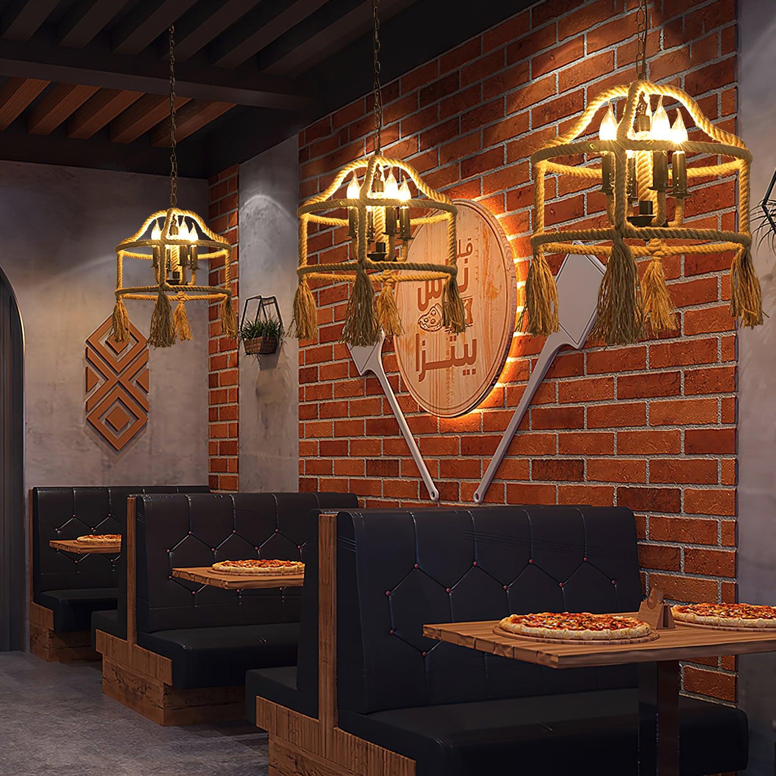 Alshaan Lampe Suspension Exquise en Corde de Chanvre Rétro