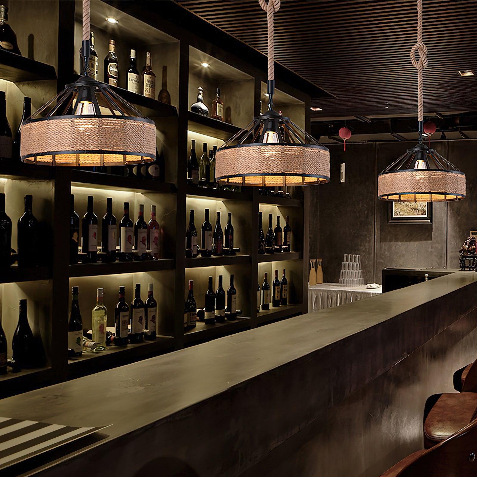 Alshaan Lampe Suspension Exquise en Corde de Chanvre Rétro