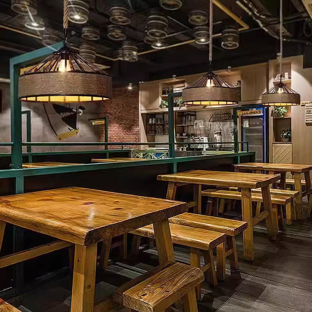 Alshaan Lampe Suspension Exquise en Corde de Chanvre Rétro