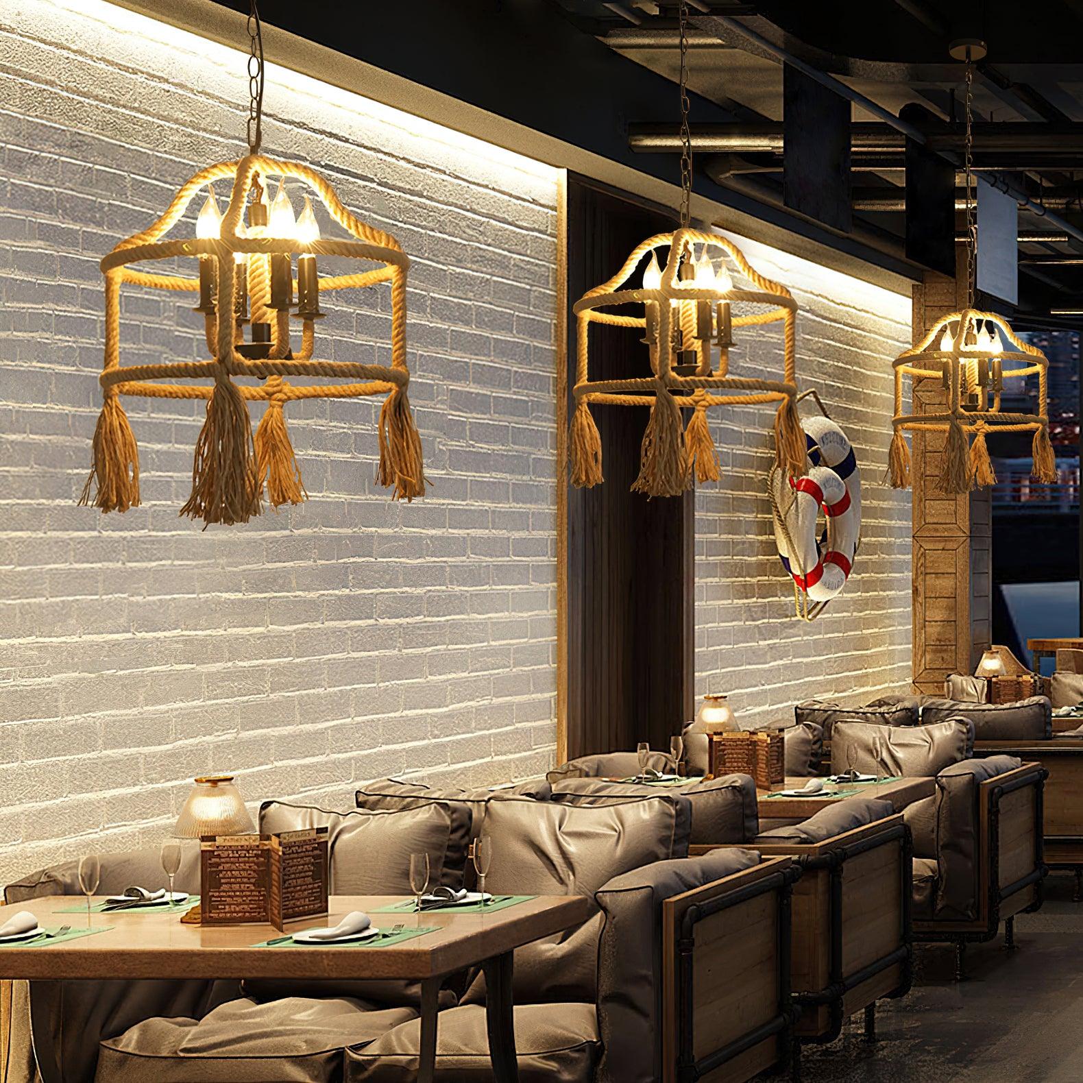 Alshaan Lampe Suspension Exquise en Corde de Chanvre Rétro