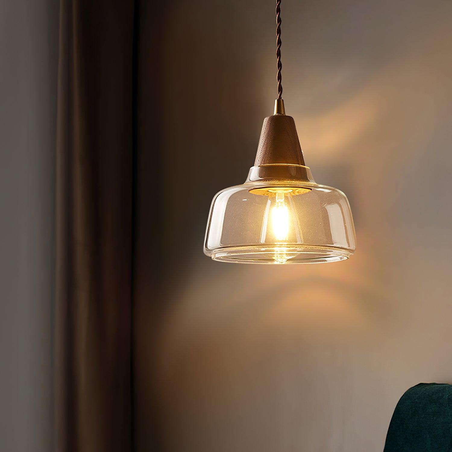 Applique Murale Ambre Verre Ombre Conique Noyer