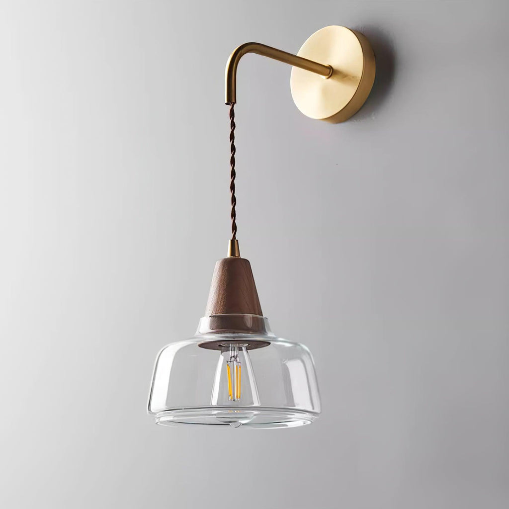 Applique Murale Ambre Verre Ombre Conique Noyer