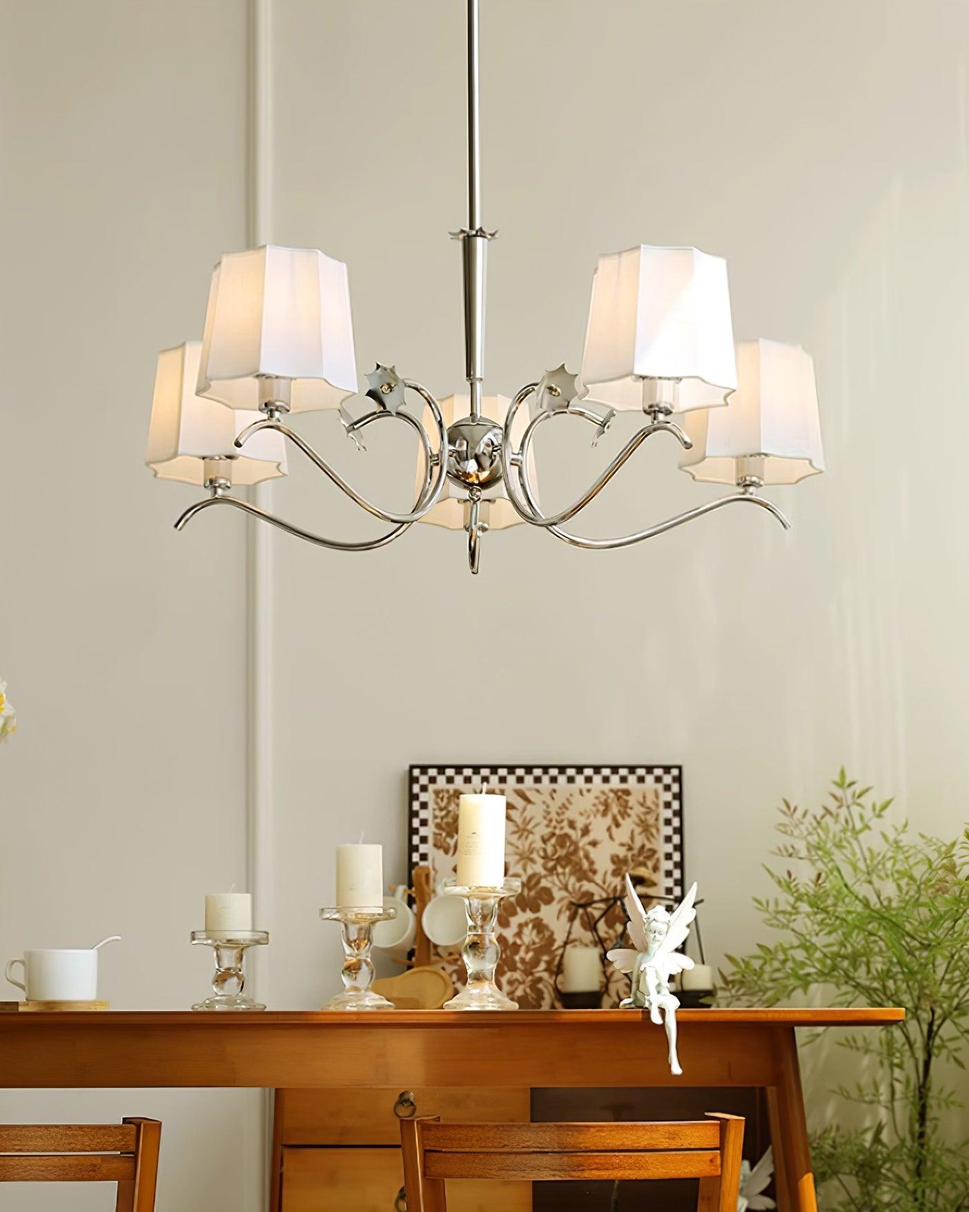 Luminaire Rockville Lustre Abat-jours en Tissu Bras Courbés en Nickel Élégant