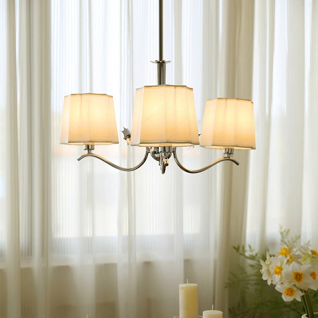 Luminaire Rockville Lustre Abat-jours en Tissu Bras Courbés en Nickel Élégant