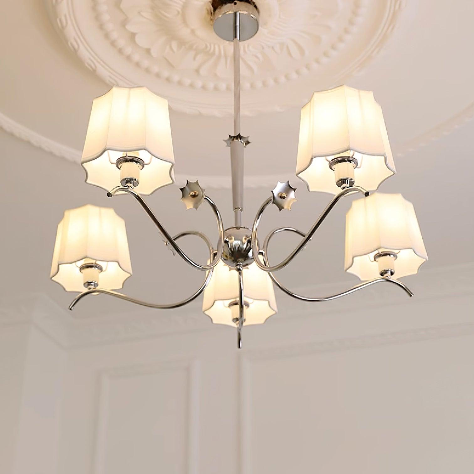 Luminaire Rockville Lustre Abat-jours en Tissu Bras Courbés en Nickel Élégant