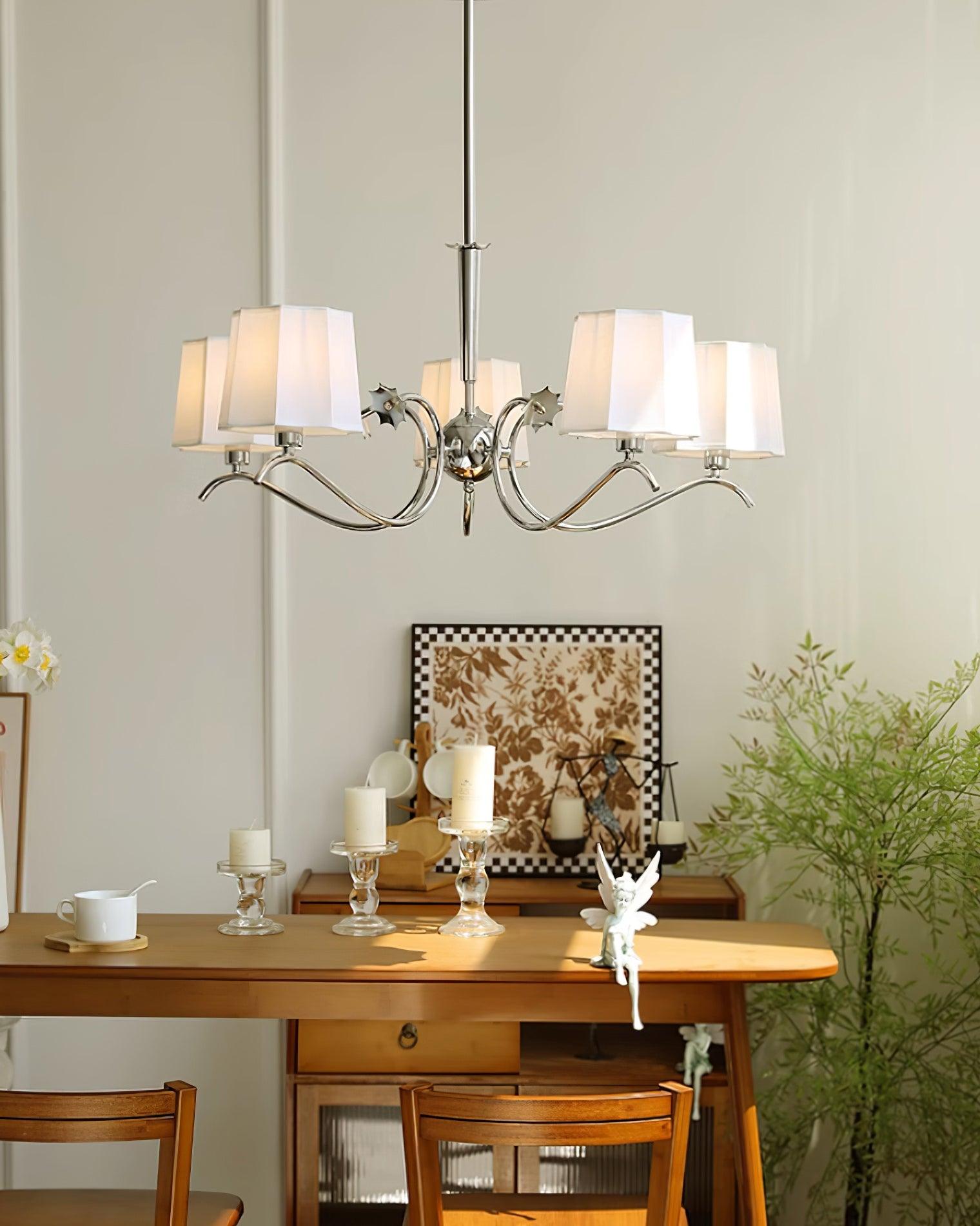 Luminaire Rockville Lustre Abat-jours en Tissu Bras Courbés en Nickel Élégant