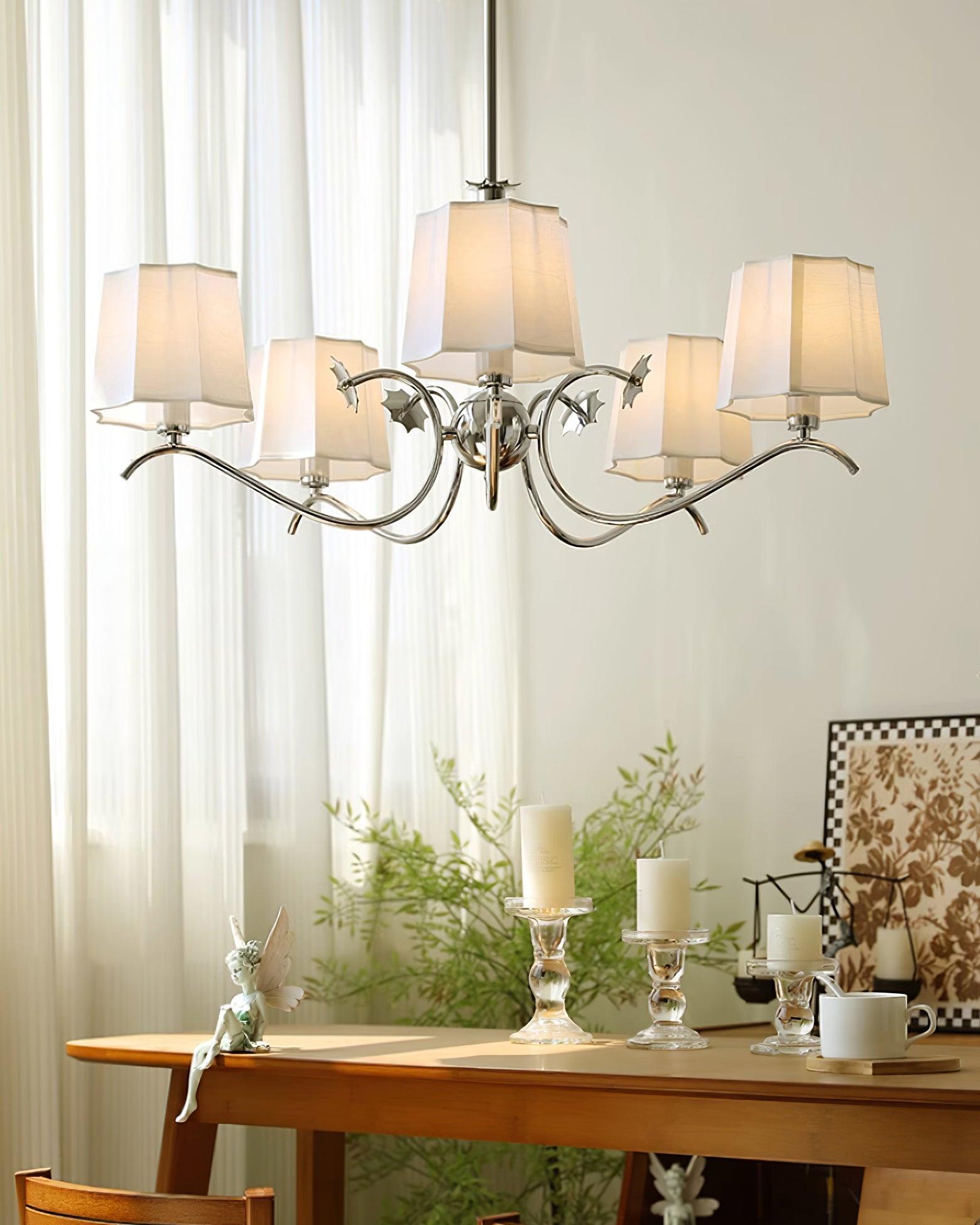 Luminaire Rockville Lustre Abat-jours en Tissu Bras Courbés en Nickel Élégant