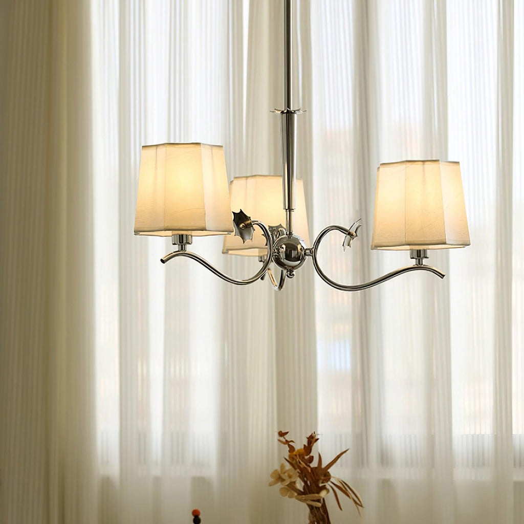 Luminaire Rockville Lustre Abat-jours en Tissu Bras Courbés en Nickel Élégant