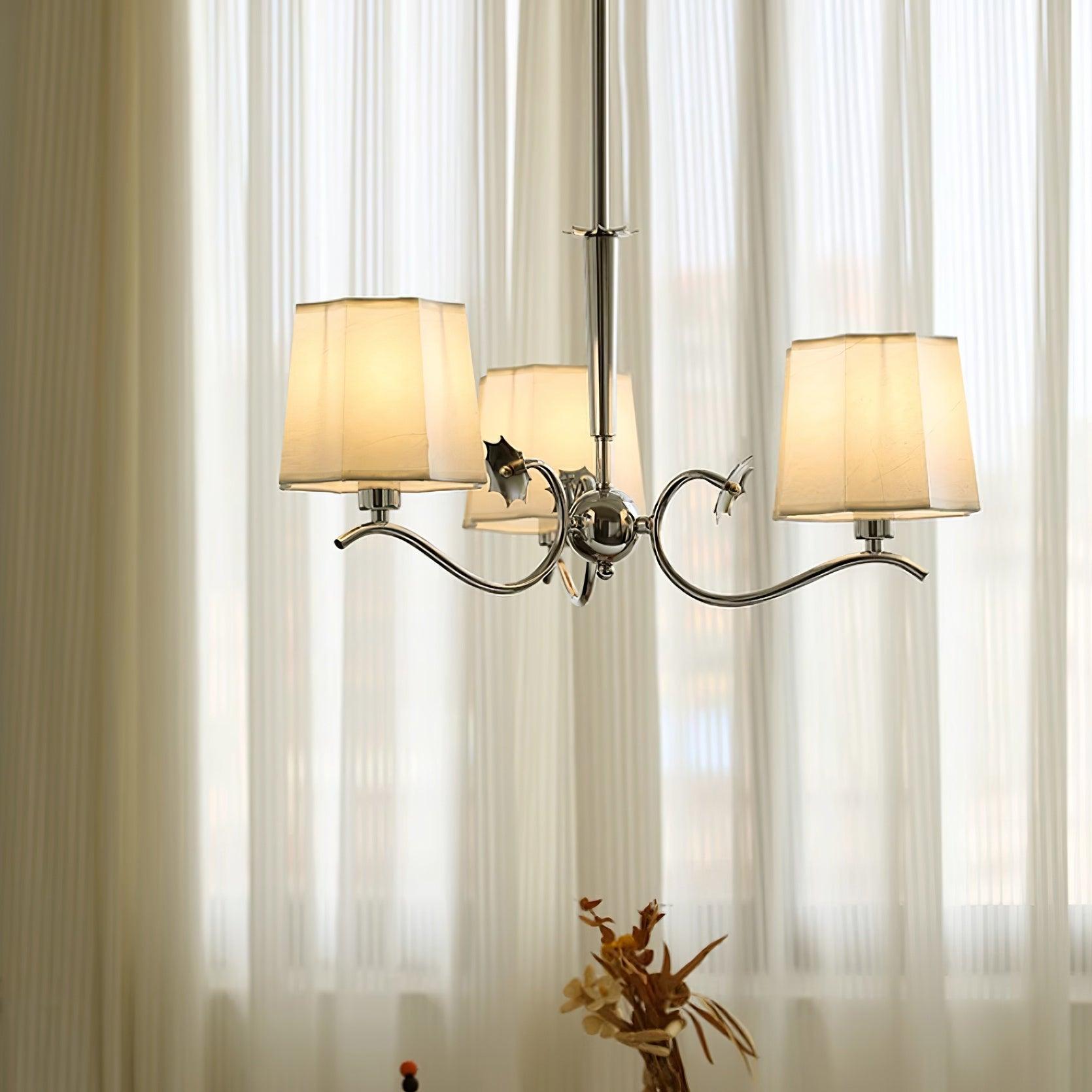 Luminaire Rockville Lustre Abat-jours en Tissu Bras Courbés en Nickel Élégant