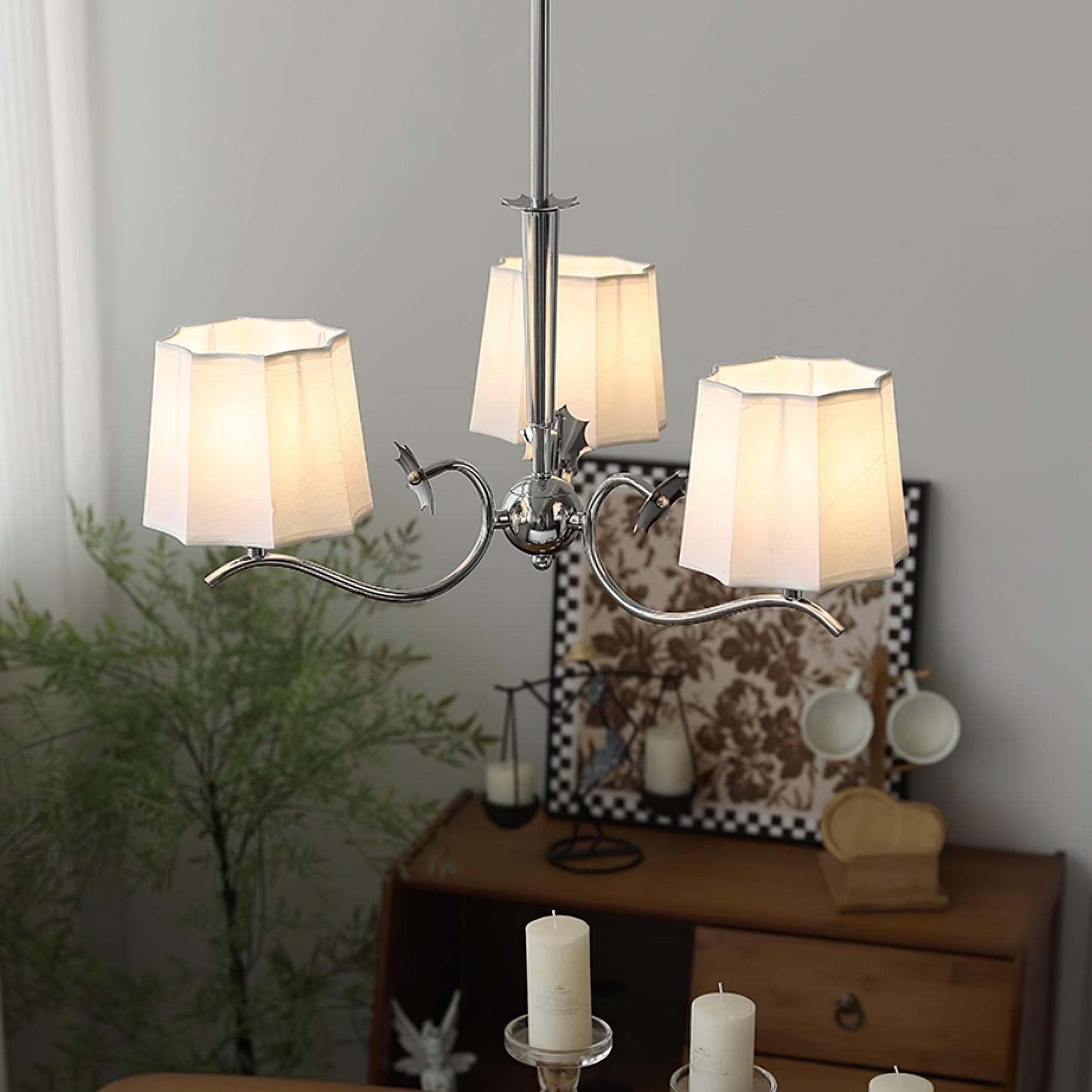 Luminaire Rockville Lustre Abat-jours en Tissu Bras Courbés en Nickel Élégant