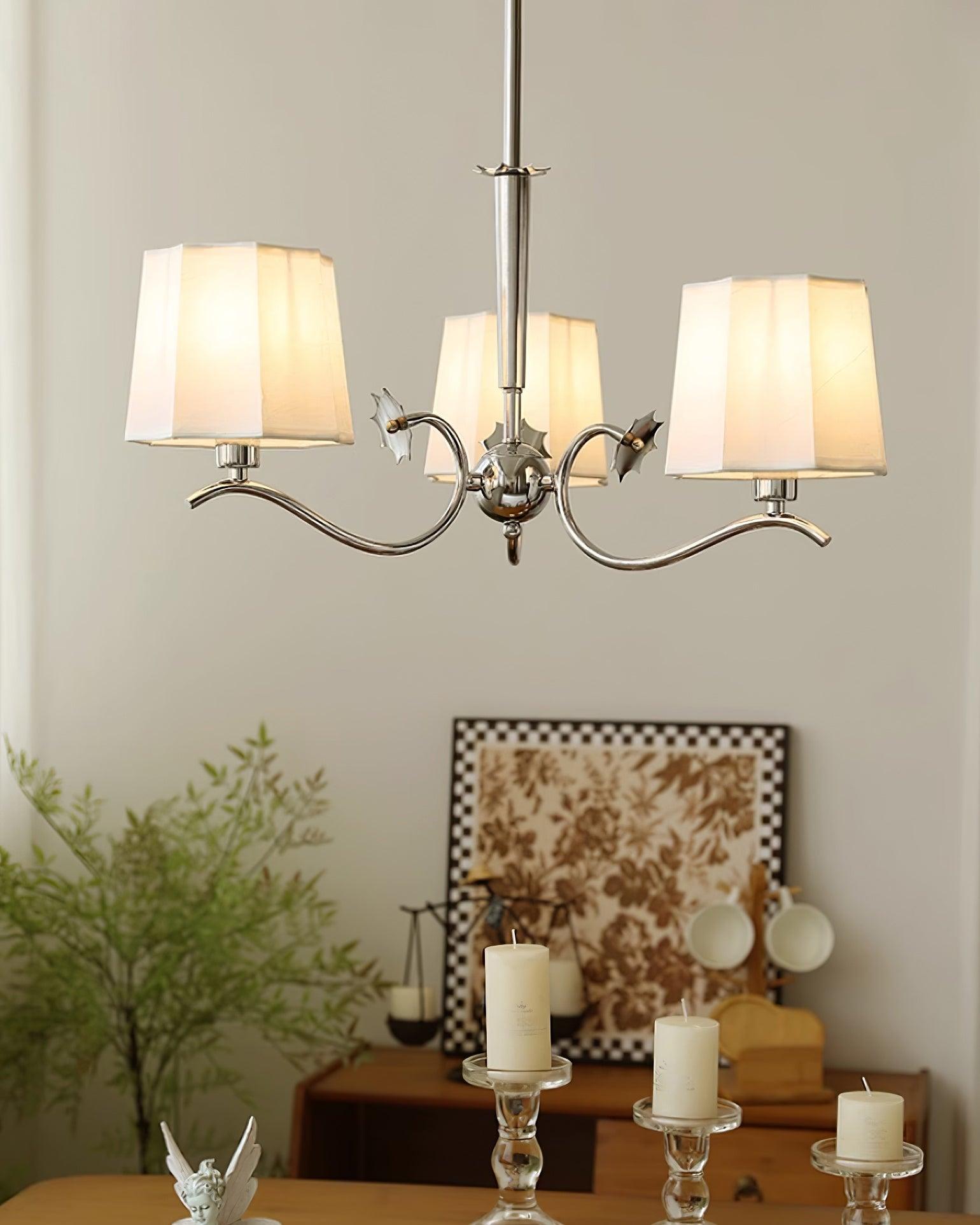 Rockville Lustre Abat-jours en Tissu Bras Courbés en Nickel Élégant