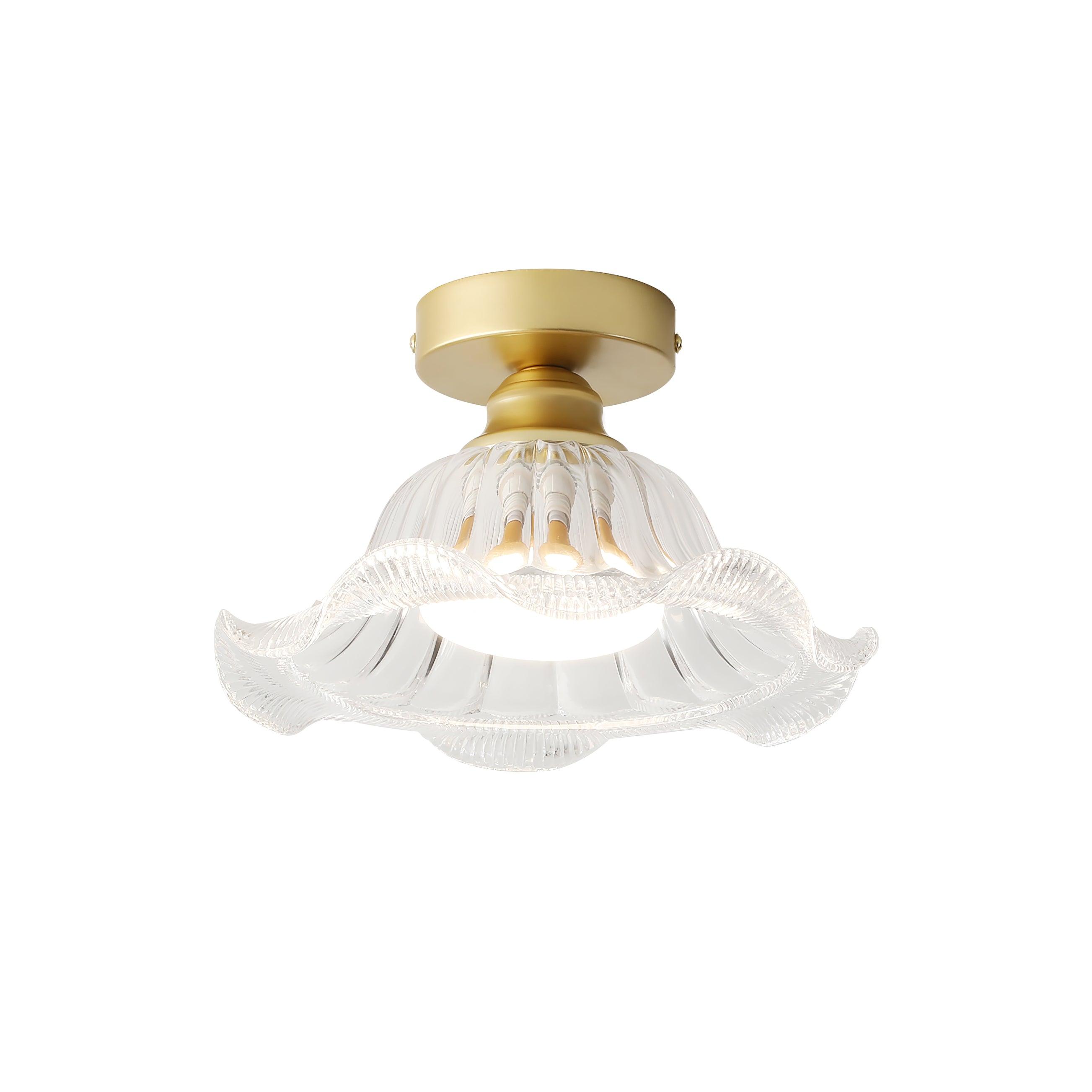 Luminaire en verre Rosa Lustre Plafonnier Verre Bord Laiton Élégant