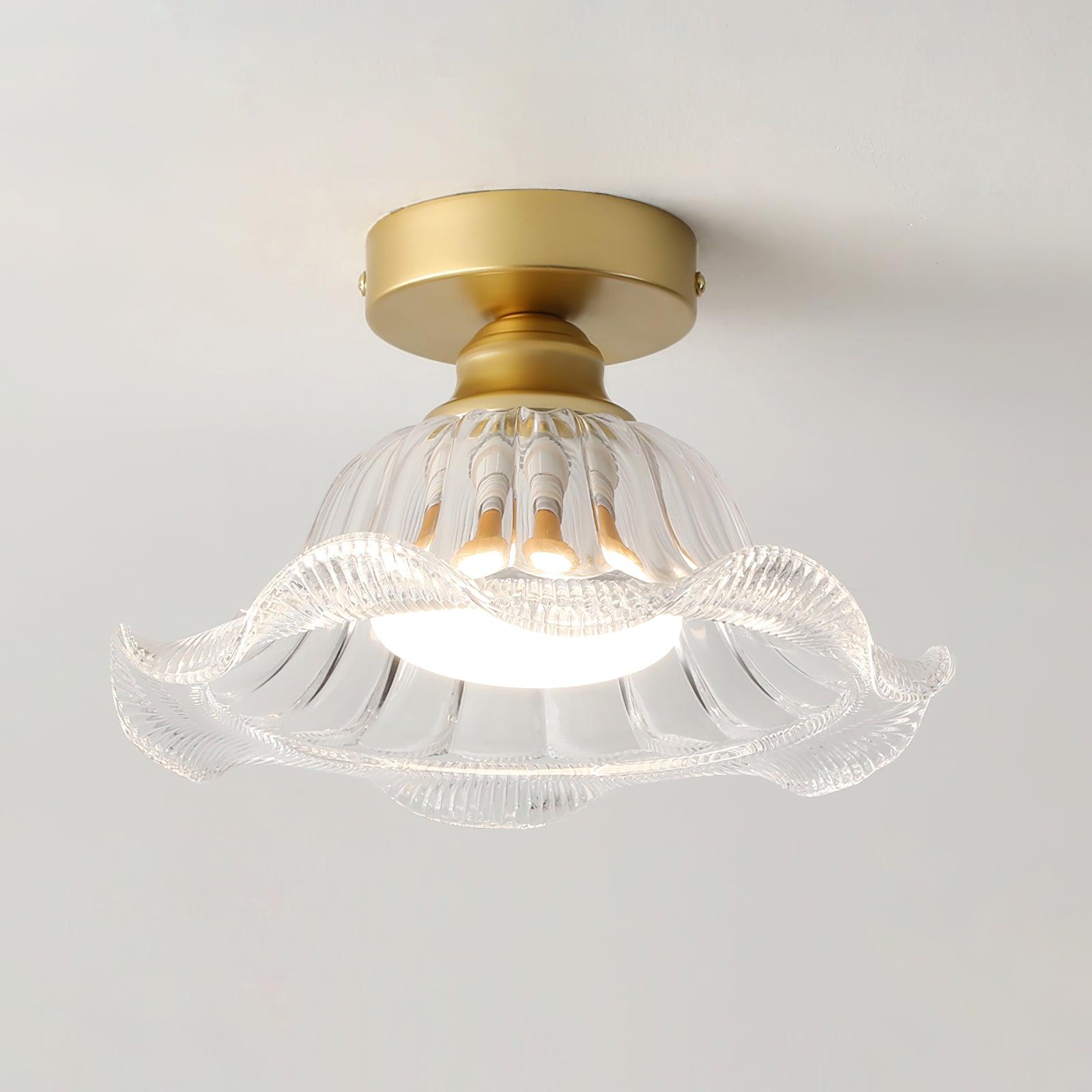 Luminaire en verre Rosa Lustre Plafonnier Verre Bord Laiton Élégant