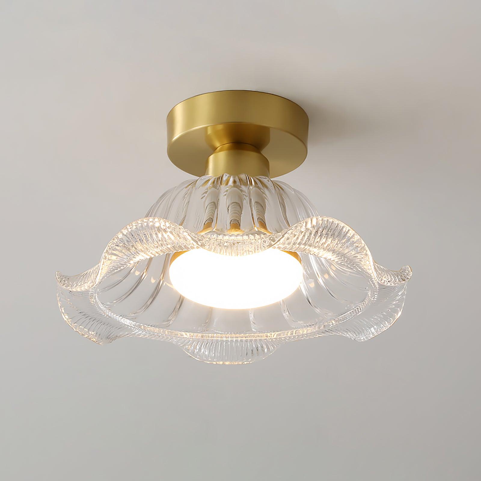 Luminaire en verre Rosa Lustre Plafonnier Verre Bord Laiton Élégant