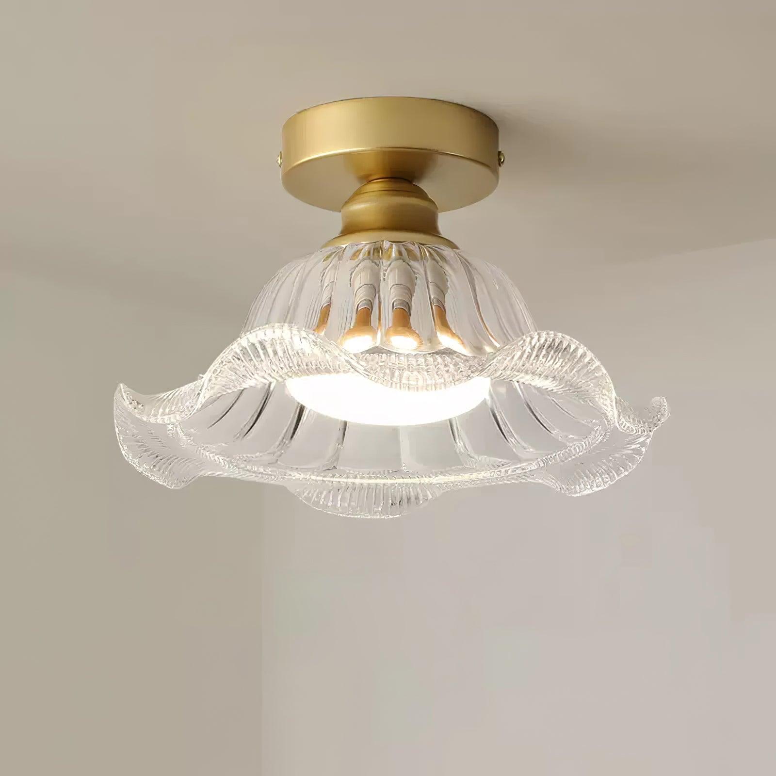 Luminaire en verre Rosa Lustre Plafonnier Verre Bord Laiton Élégant