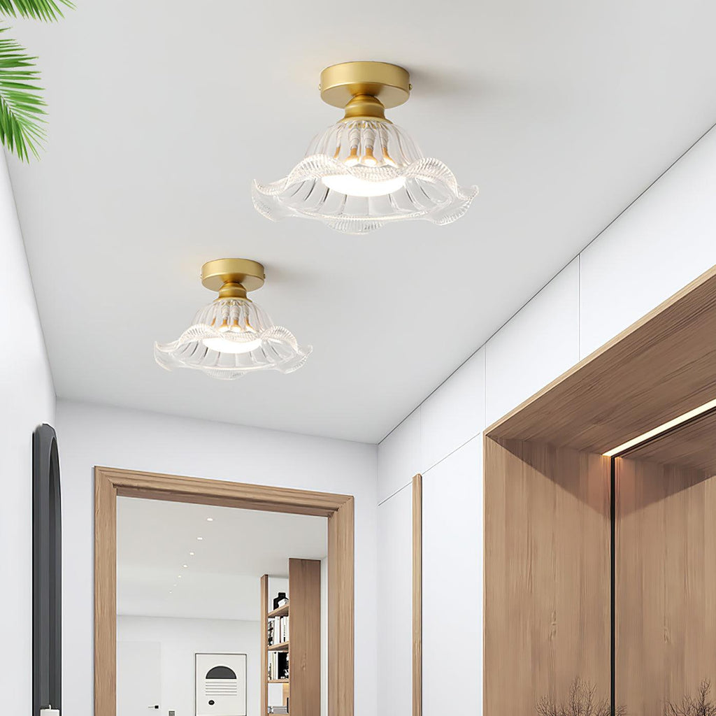 Rosa Plafonnier Verre Froncé Abat-jour Moderne Chambre