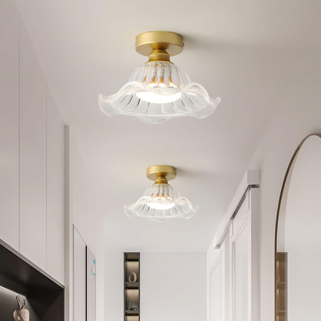 Rosa Plafonnier Verre Froncé Abat-jour Moderne Chambre