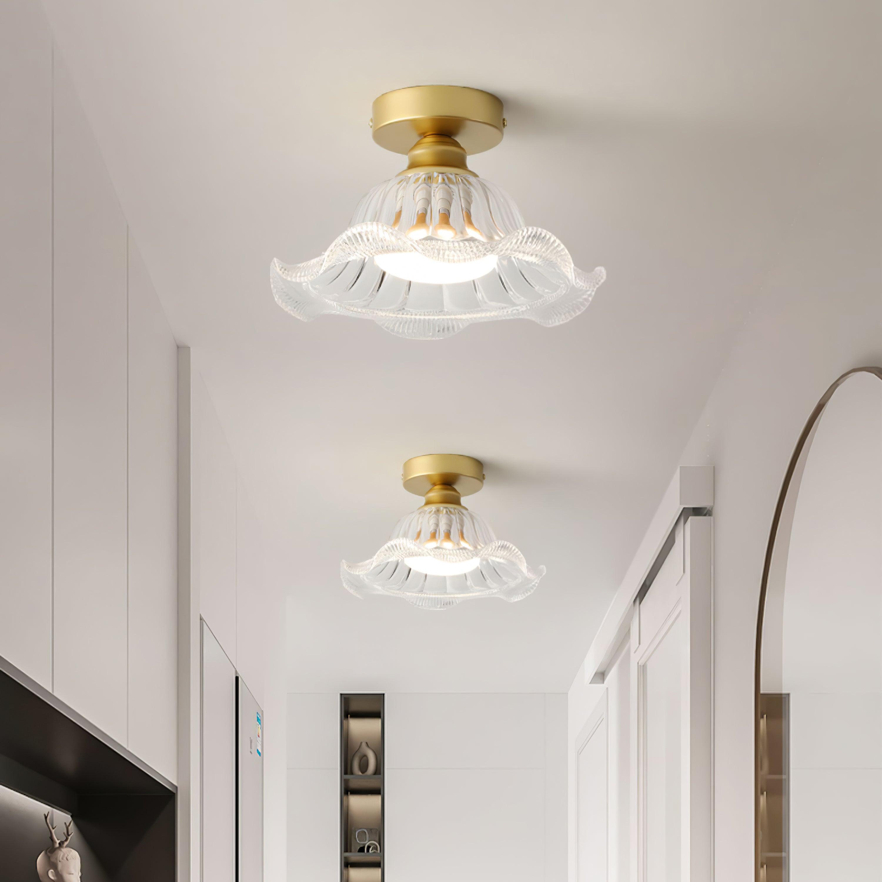 Rosa Plafonnier Verre Froncé Abat-jour Moderne Chambre