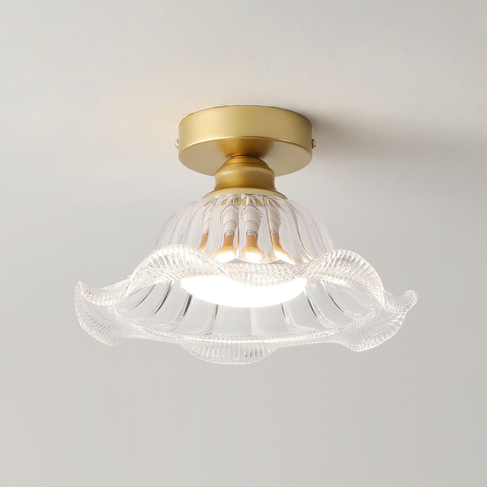 Luminaire en verre Rosa Lustre Plafonnier Verre Bord Laiton Élégant