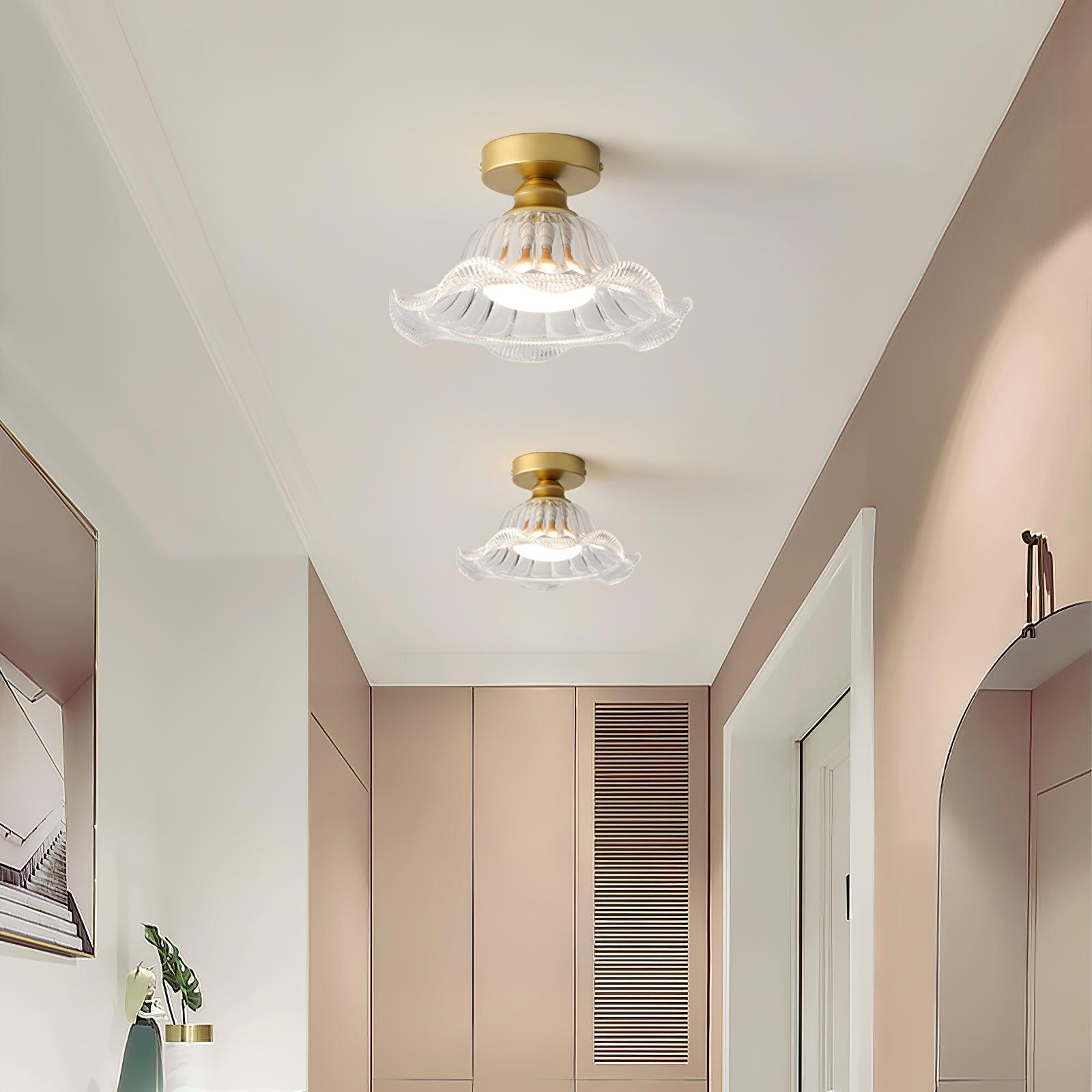 Rosa Plafonnier Verre Froncé Abat-jour Moderne Chambre