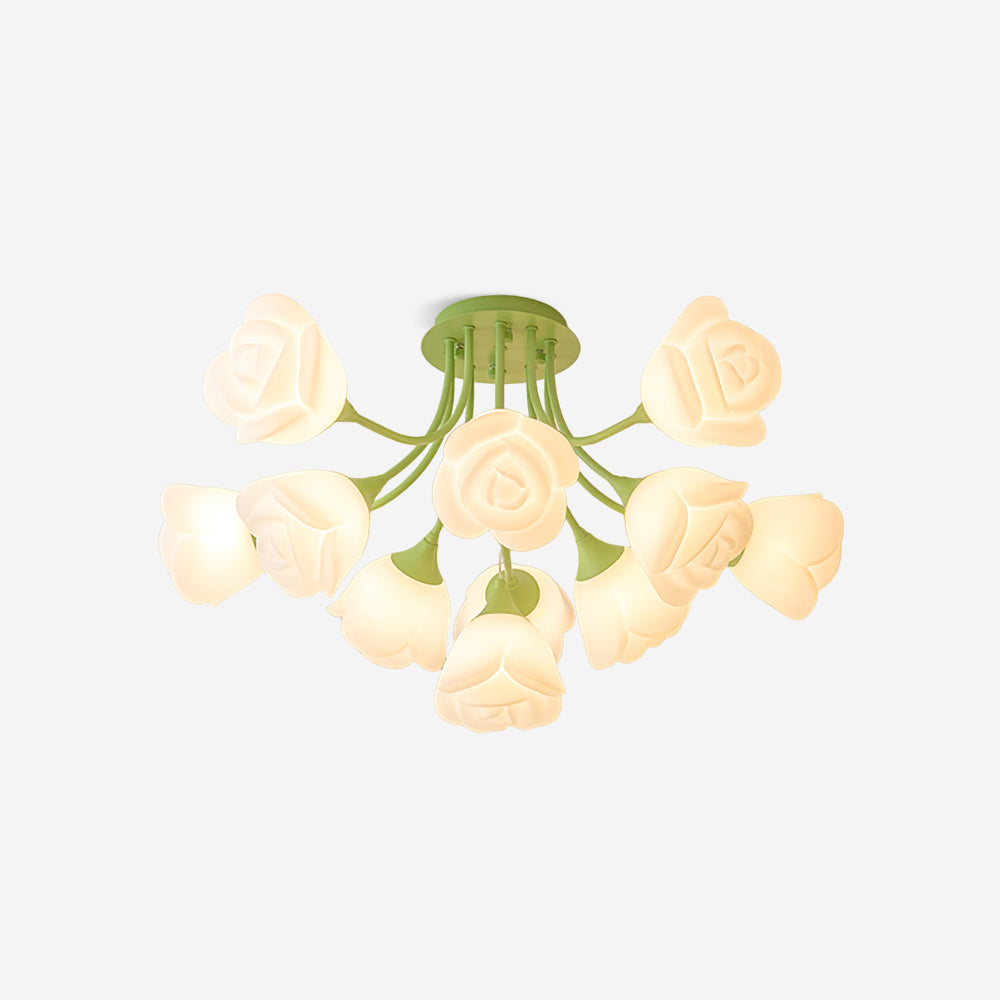 Luminaire Rose Plafonnier Pétales Sculptés Lueur Douce