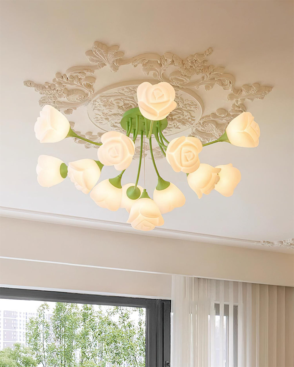 Luminaire Rose Plafonnier Florale Abat-jour Romantique Lueur