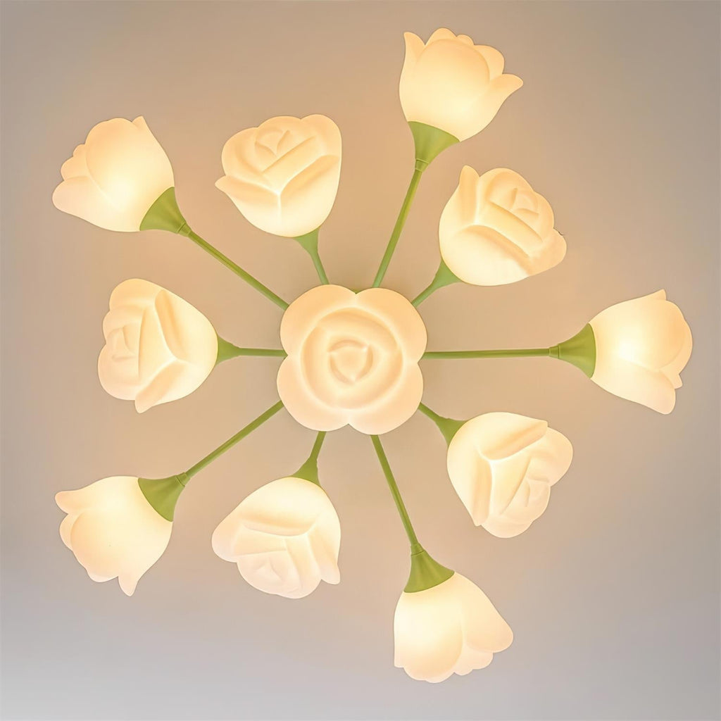 Luminaire Rose Plafonnier Pétales Sculptés Lueur Douce